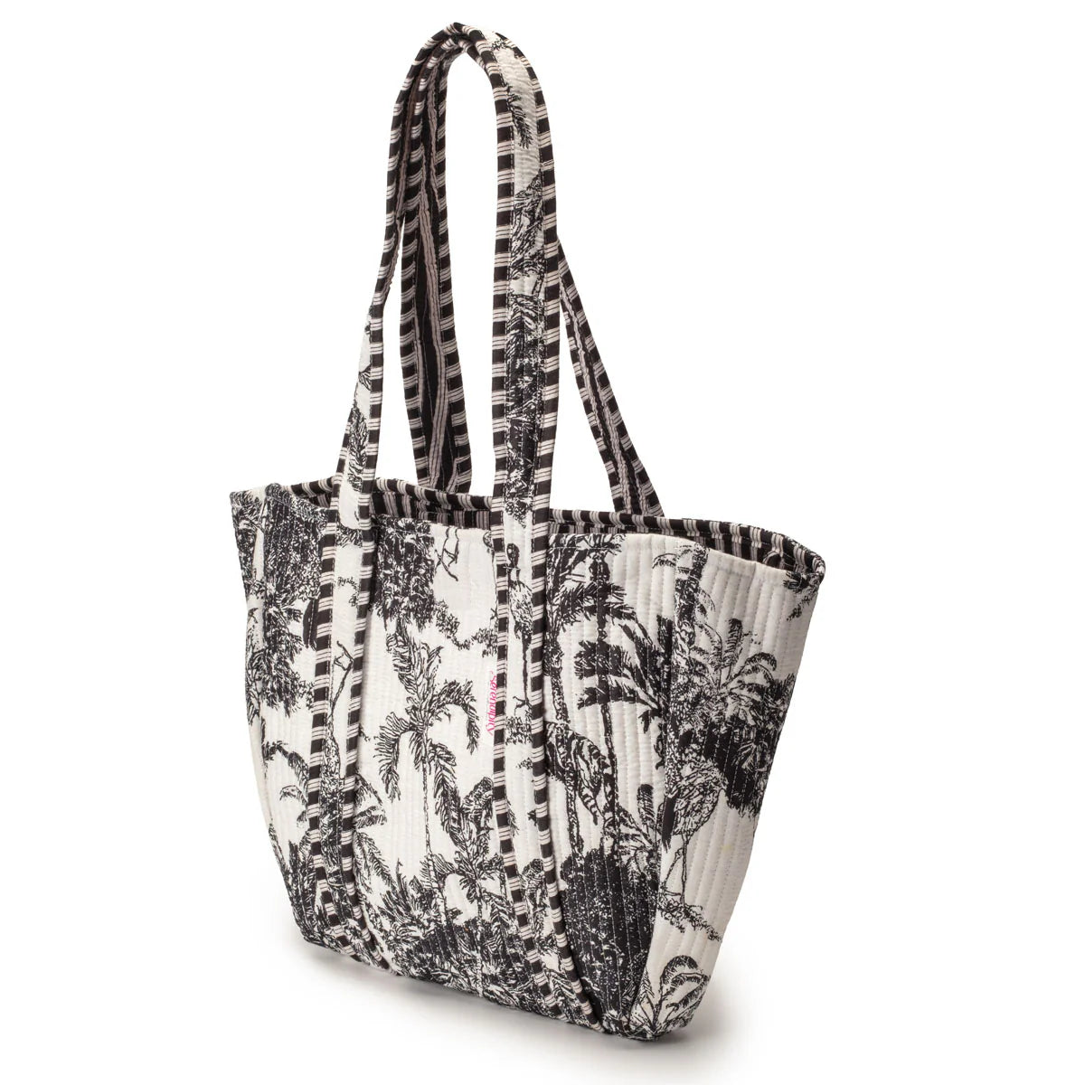 Elie Beaumont Serendipity Cotton Shoulder Tote - Black & White Crane