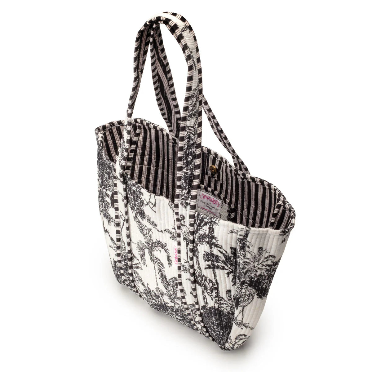 Elie Beaumont Serendipity Cotton Shoulder Tote - Black & White Crane