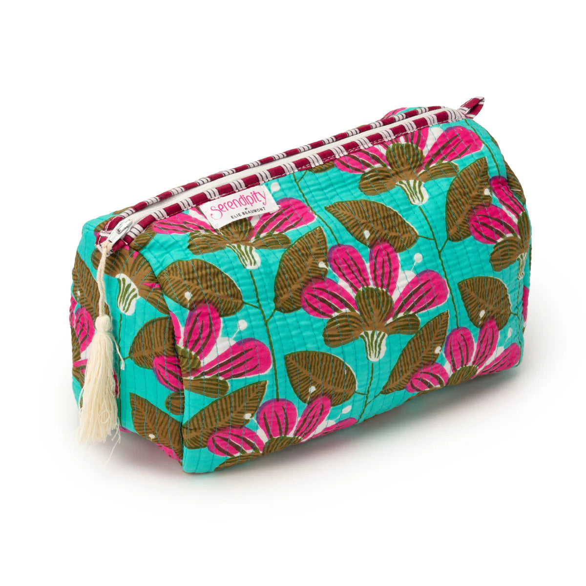 Elie Beaumont Serendipity Cotton Tote & Cosmetic Bag Set - Turquoise Blossoms