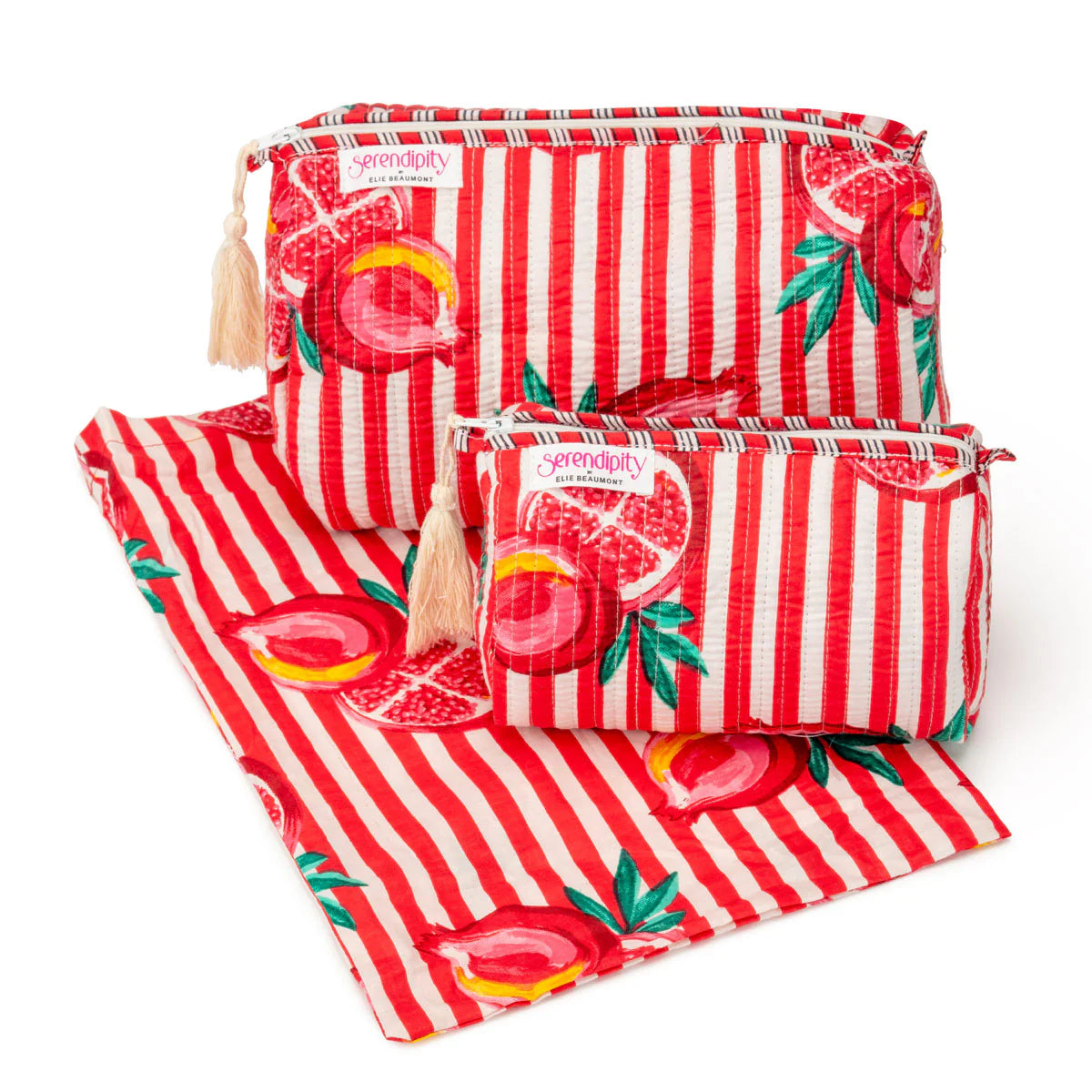 Elie Beaumont Serendipity Cotton Tote & Cosmetic Bag Set - Pink Pomegranate