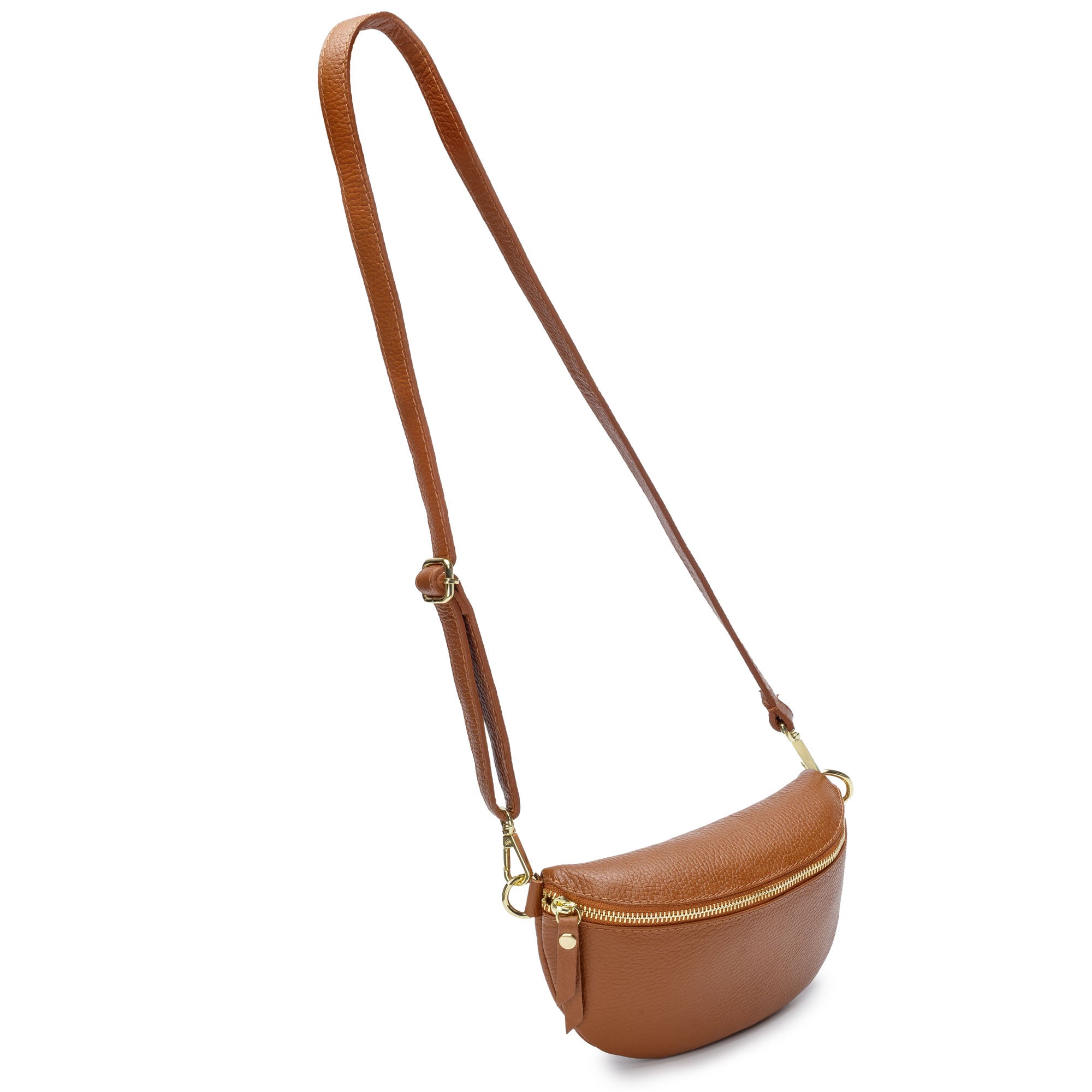 Elie Beaumont Sling Bag - Tan with Navy Copper Strap