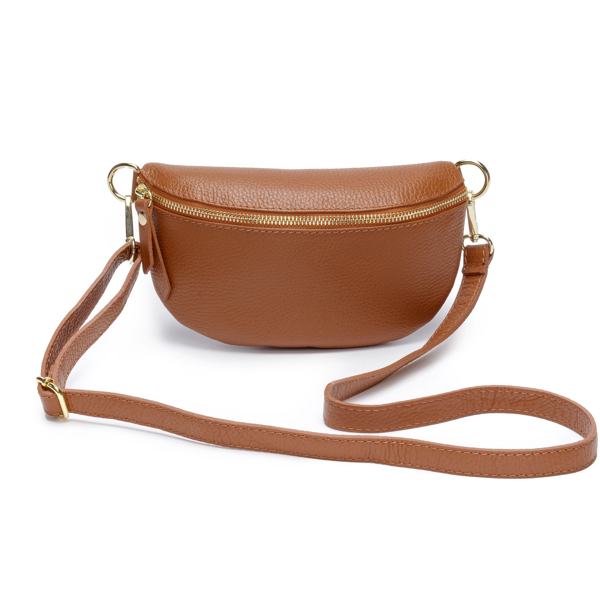 Elie Beaumont Sling Bag - Tan with Navy Copper Strap