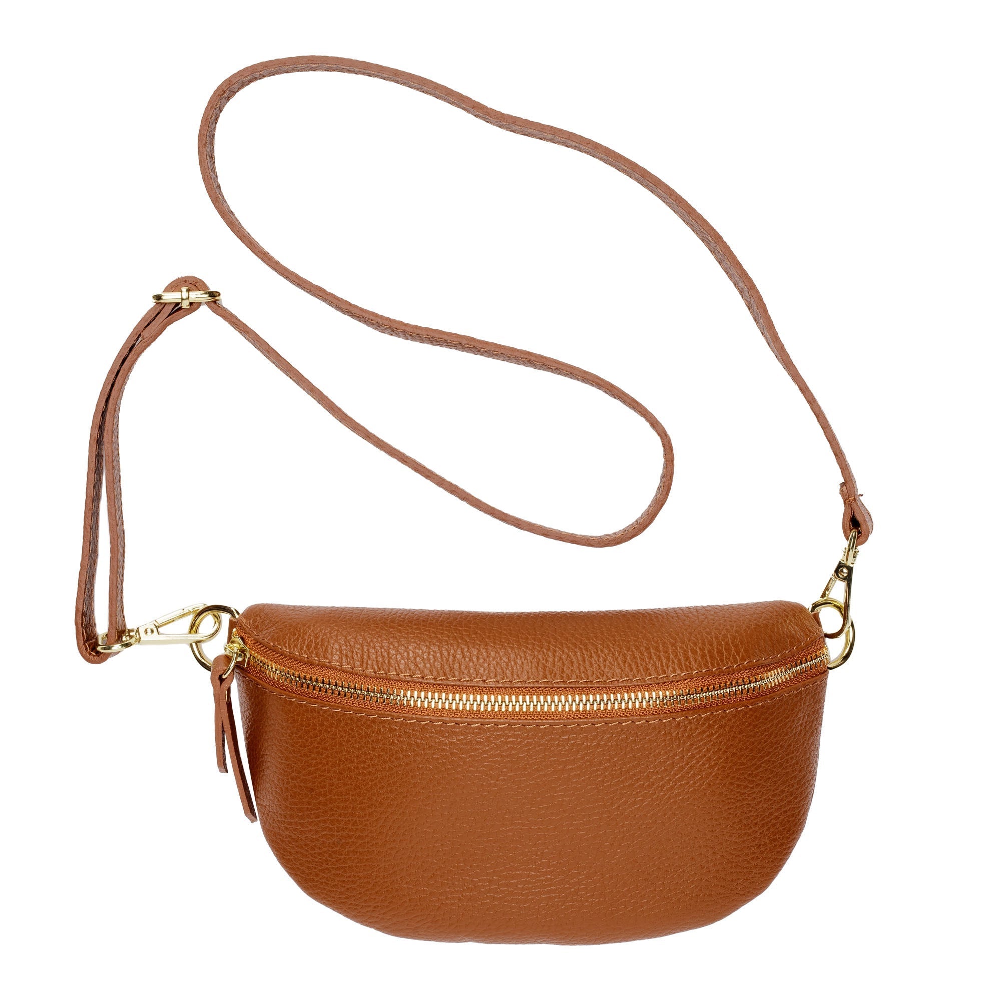 Elie Beaumont Sling Bag - Tan with Navy Copper Strap