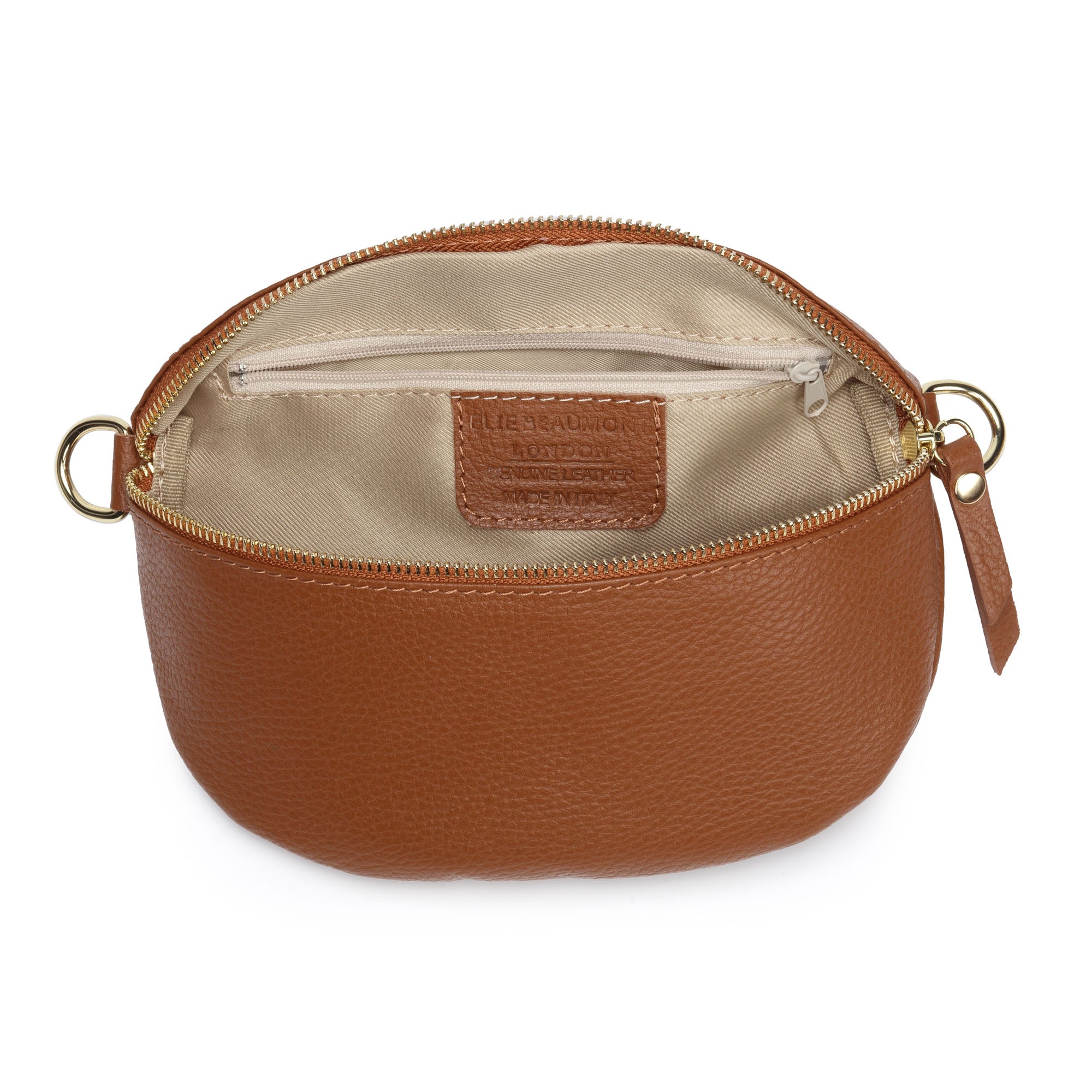 Elie Beaumont Sling Bag - Tan with Navy Copper Strap