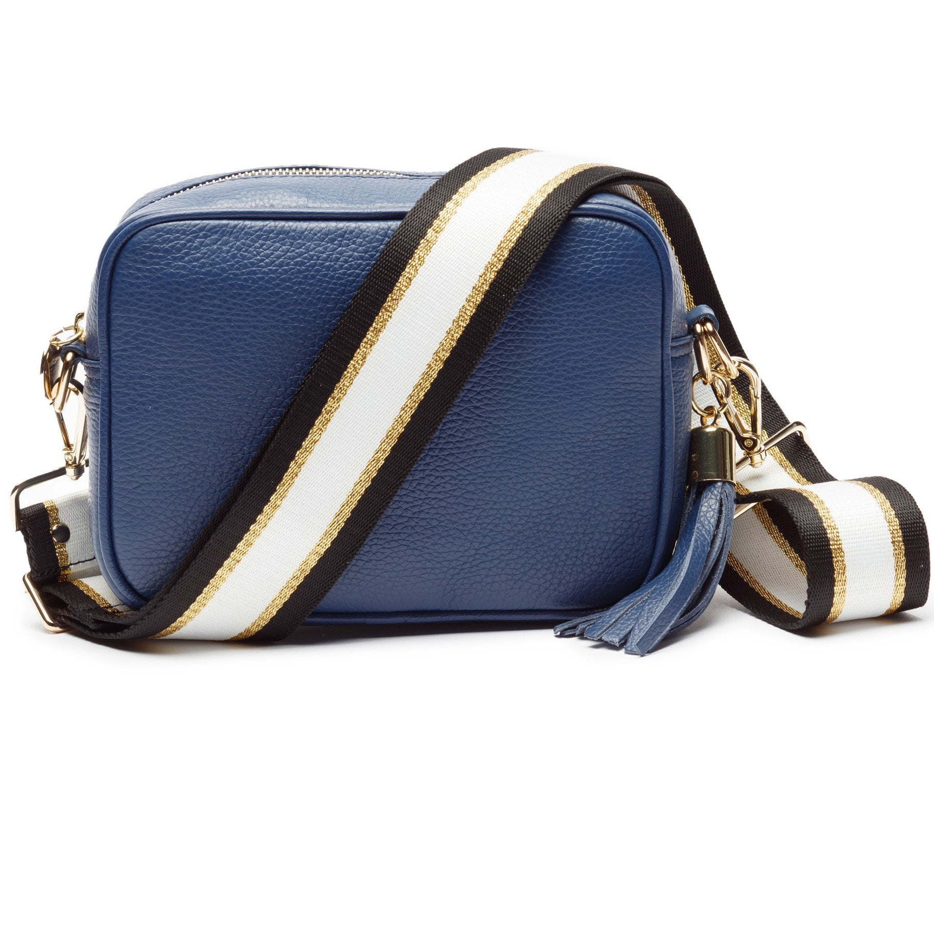 Elie Beaumont Crossbody strap - Black/ Gold/ White Stripes