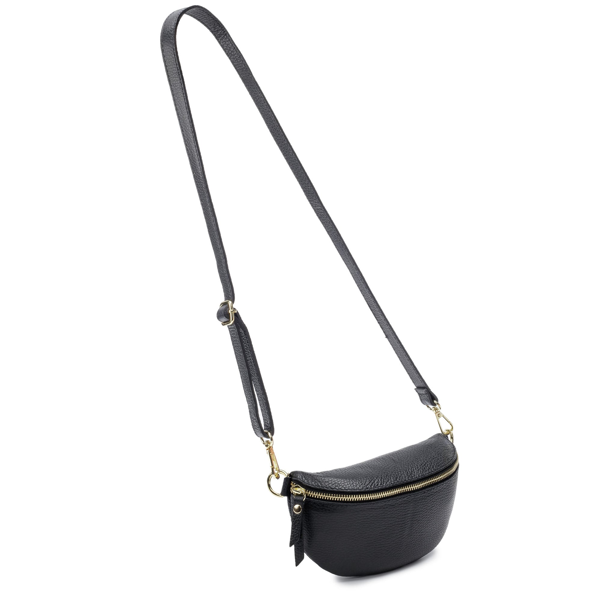 Elie Beaumont Sling Bag - Black with Silver Chevron Strap