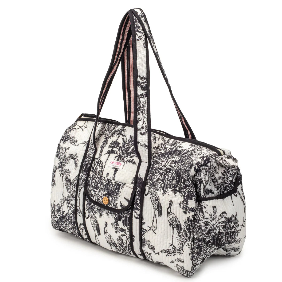 Elie Beaumont Serendipity Cotton Weekender Duffel Bag - Black / White Crane