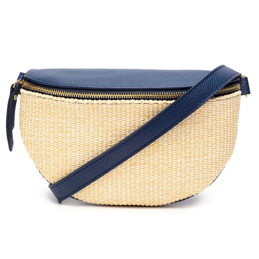 Elie Beaumont Raffia Sling Bag Navy