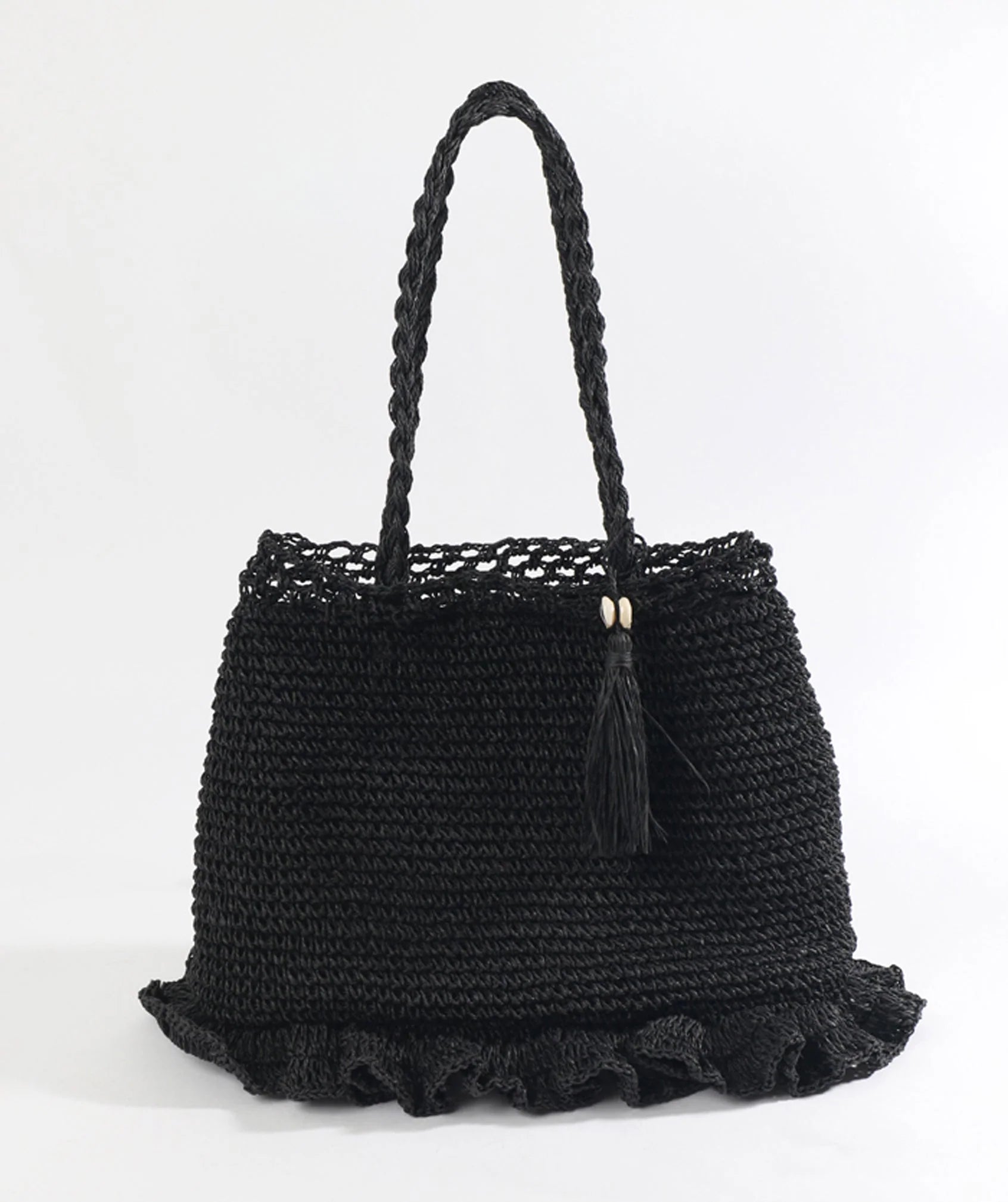 Natural Woven Straw Bag with Button Snap Closure