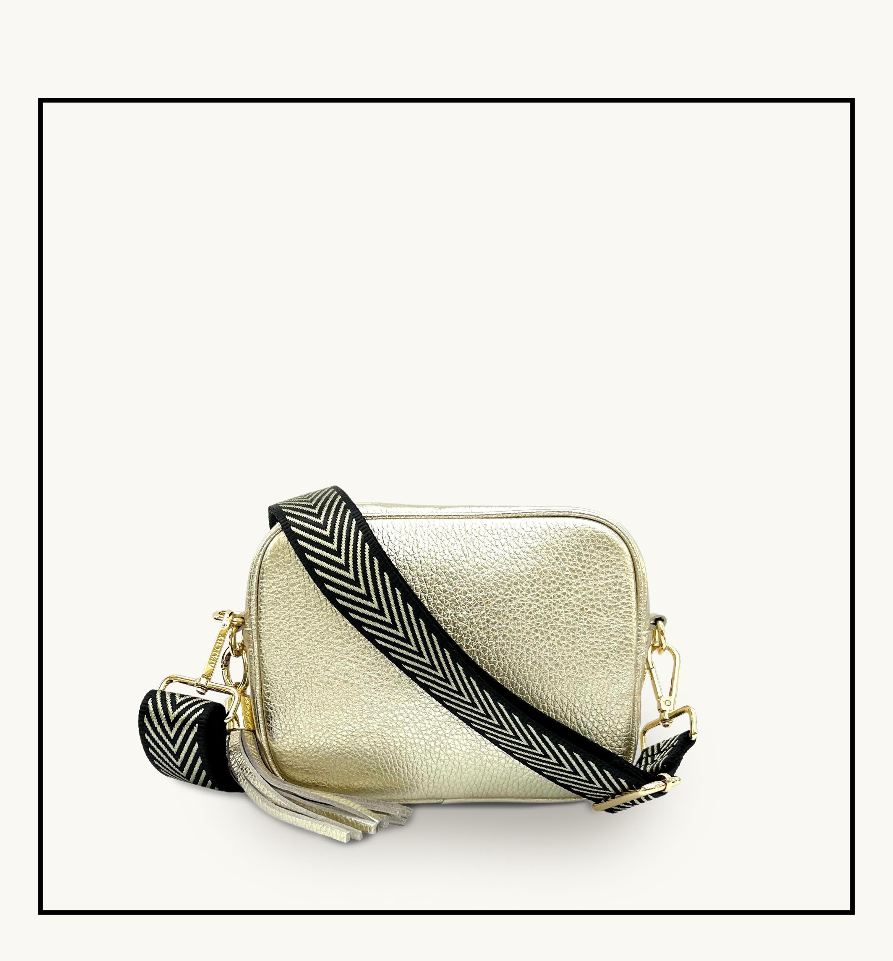Apatchy London The Tassel  Leather Crossbody Bag With Black &  Chevron Strap