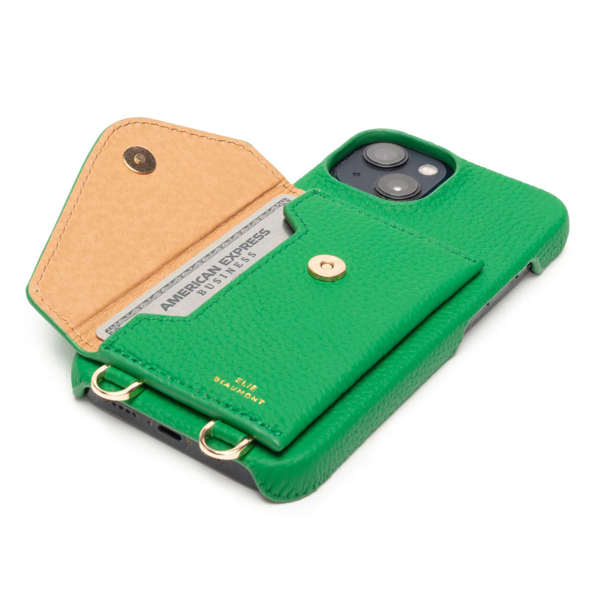 Elie Beaumont Genuine Leather iPhone Case - Jade - Black Chain Lanyard