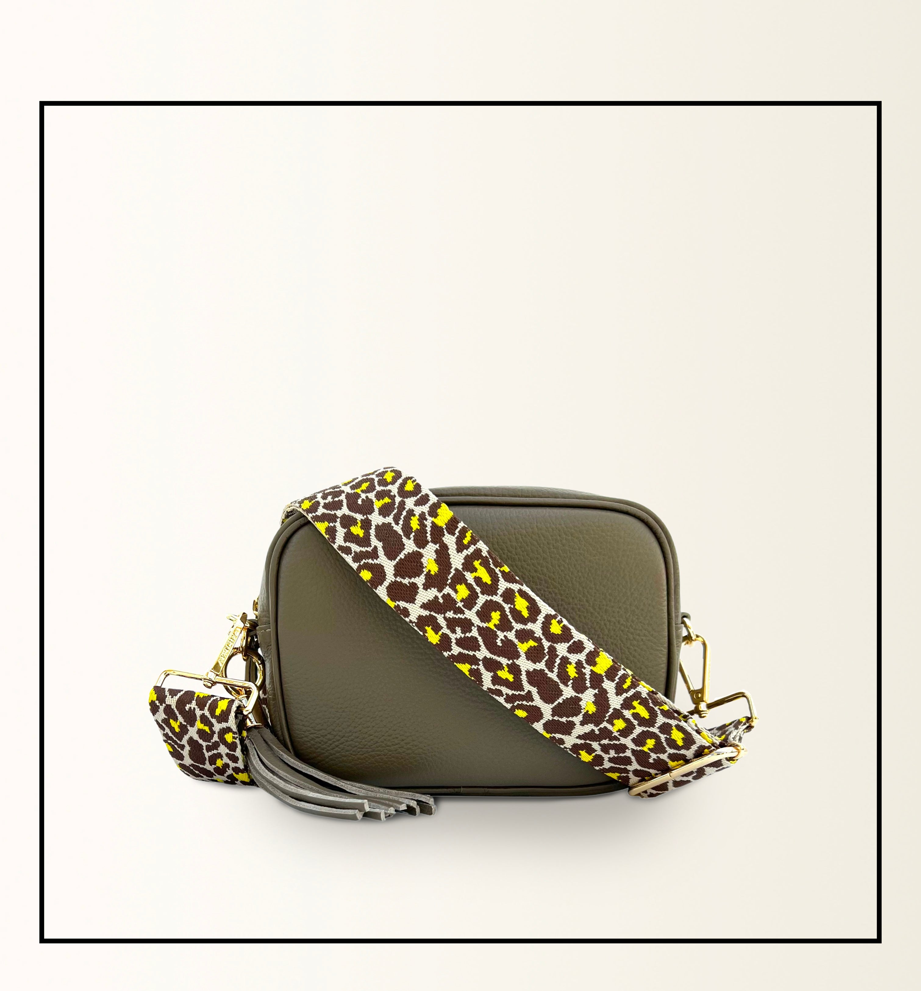 Apatchy London The Tassel Latte Leather Crossbody Bag With Lemon Cheetah Strap
