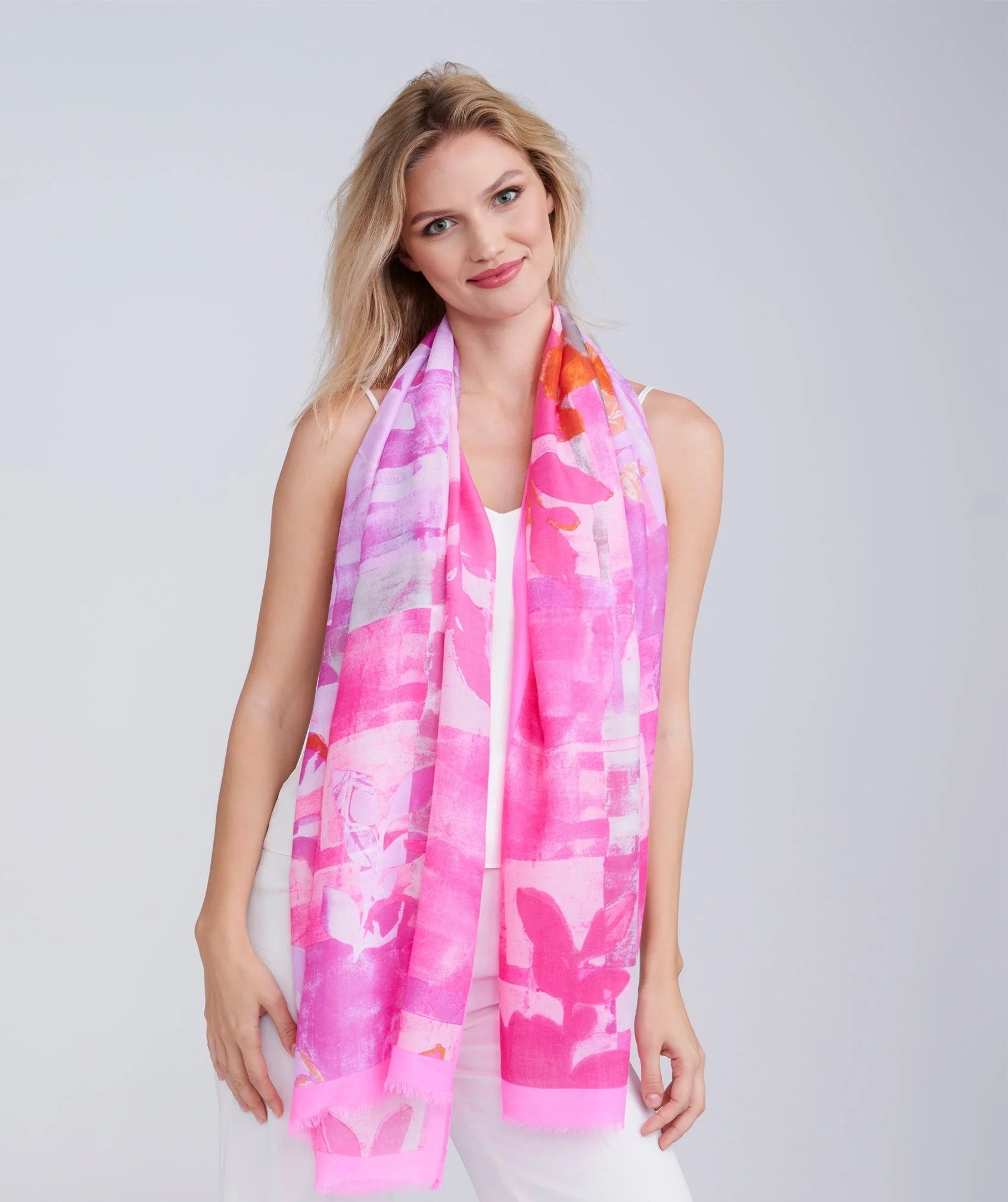 Lilac Blue Print Scarf with Soft Lightweight Fabric