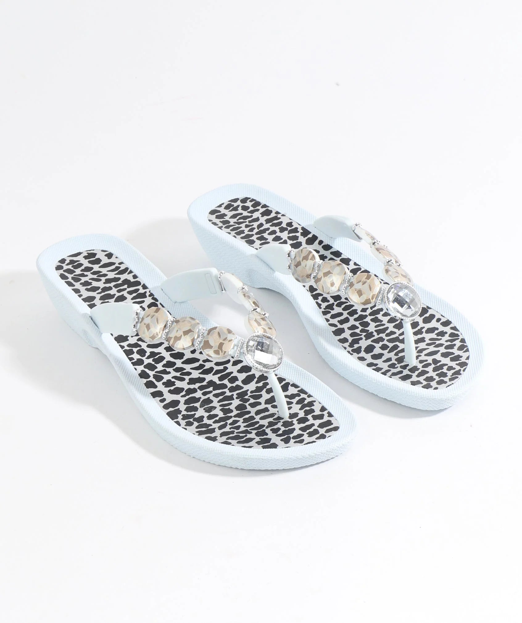 White Wedged Embellished Sandals with Non-Slip Sole and Padded Insole