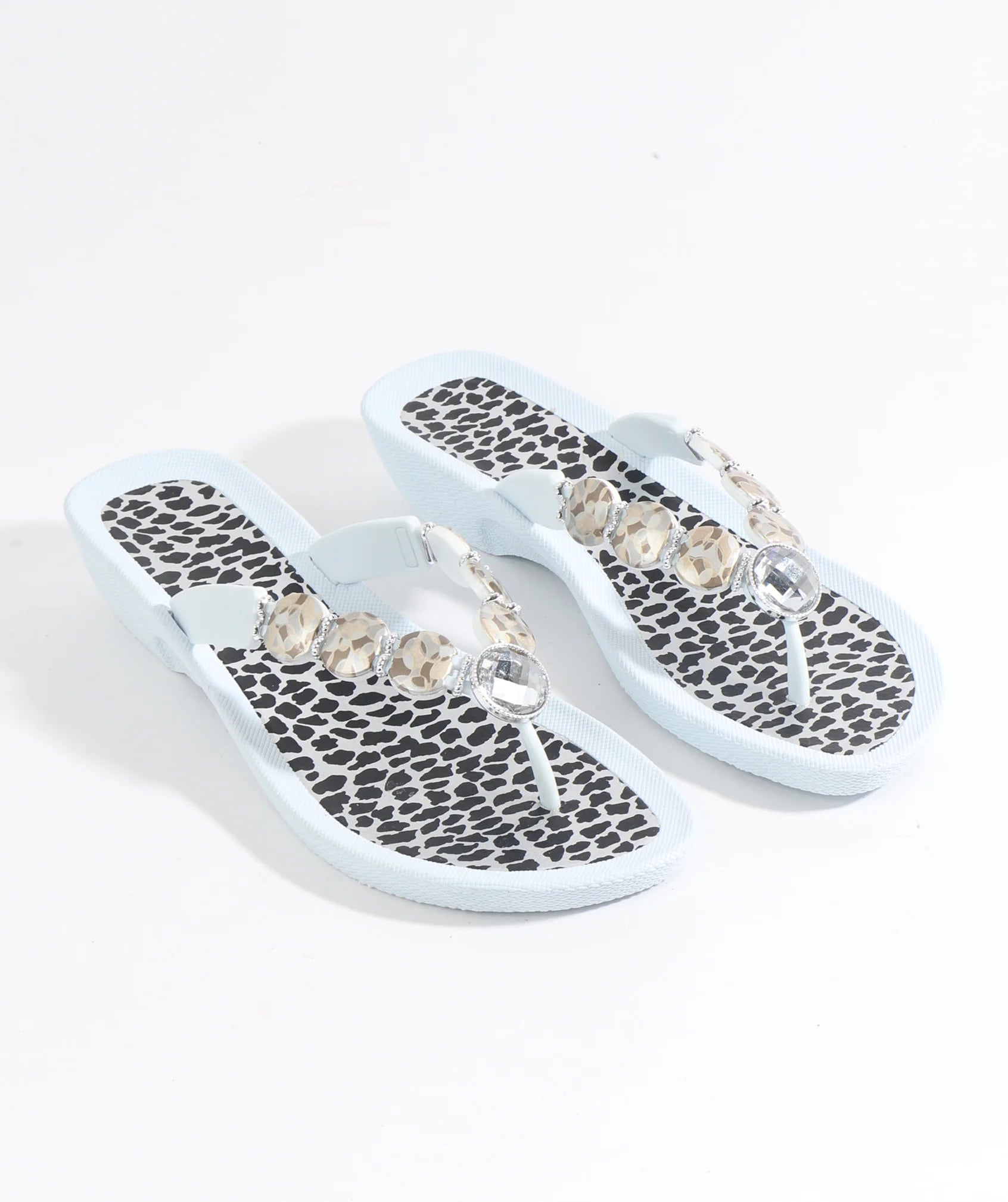 White Wedged Embellished Sandals with Non-Slip Sole and Padded Insole