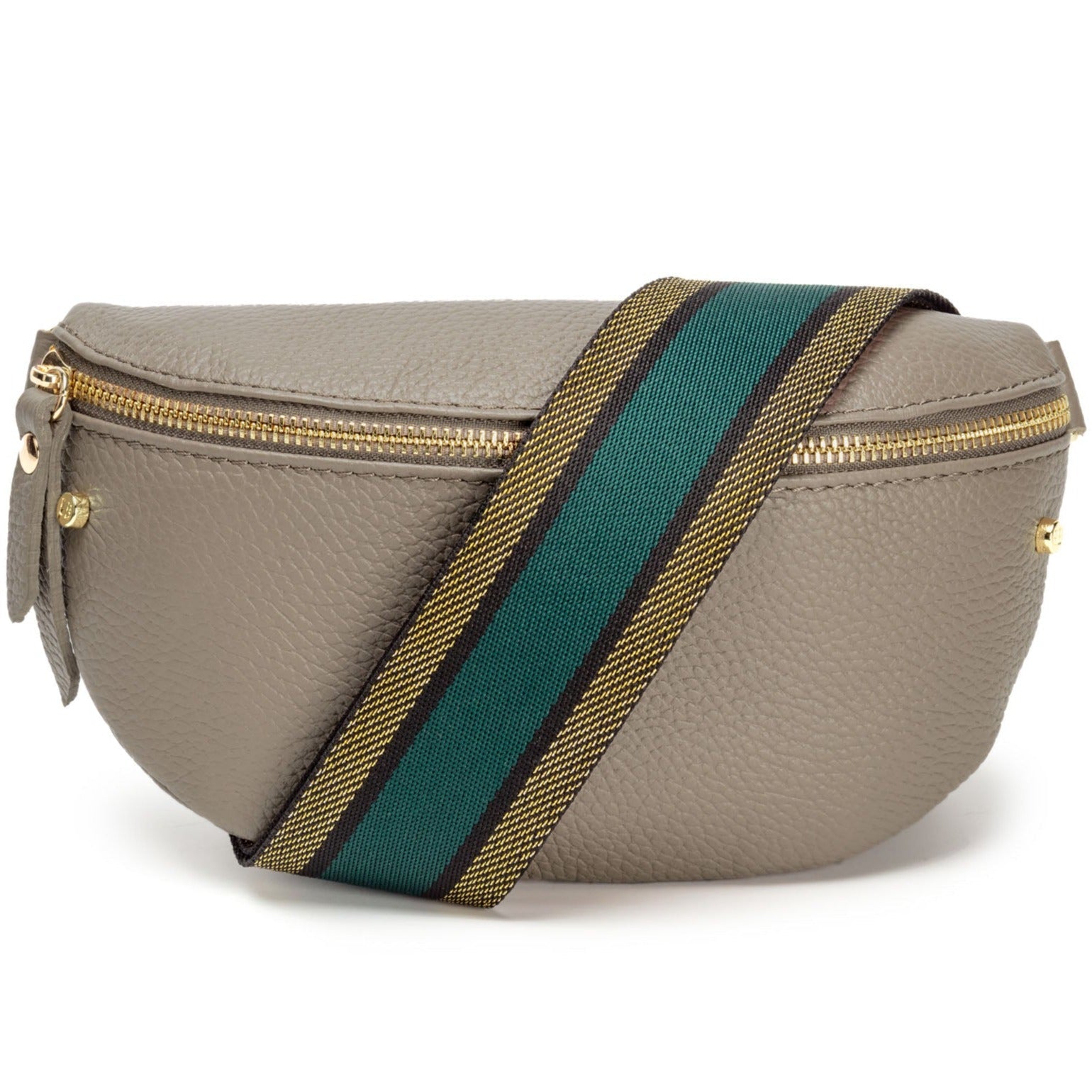 Elie Beaumont Sling Bag - Mink Grey with Green Gold Trim Strap