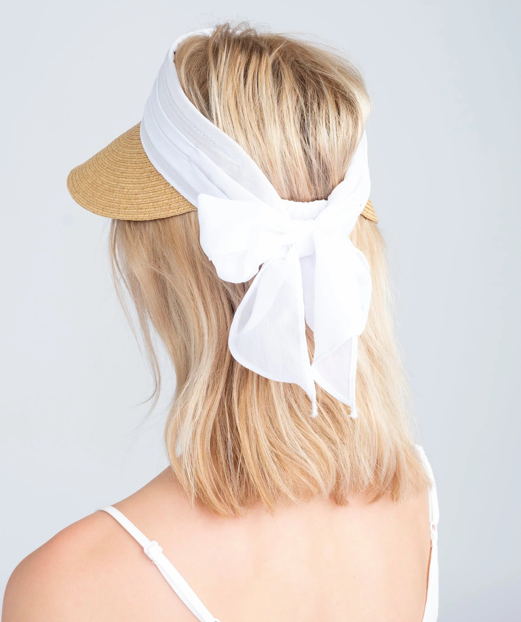 Misha - Chiffon Tie Straw Visor