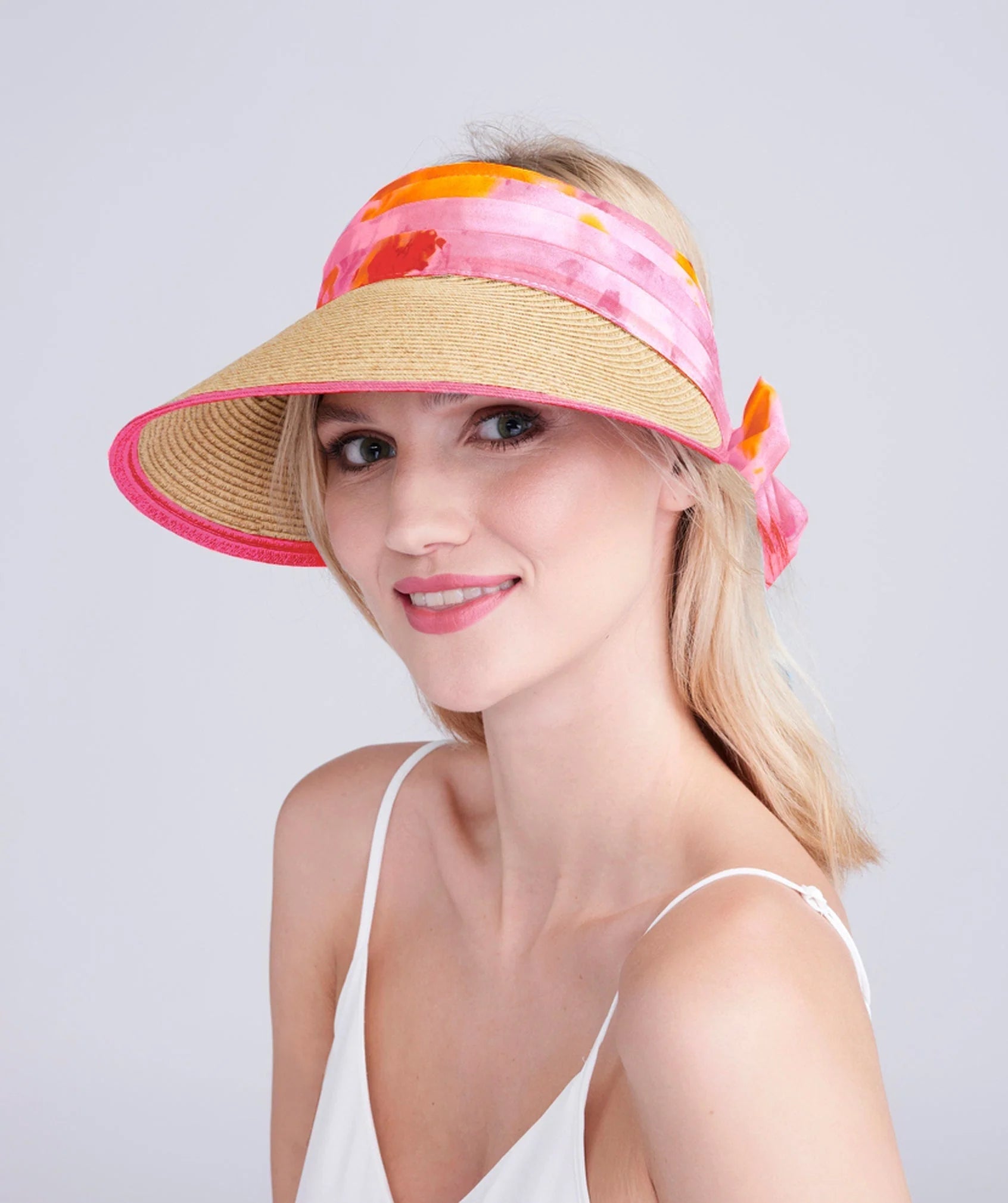 Misha - Chiffon Tie Straw Visor