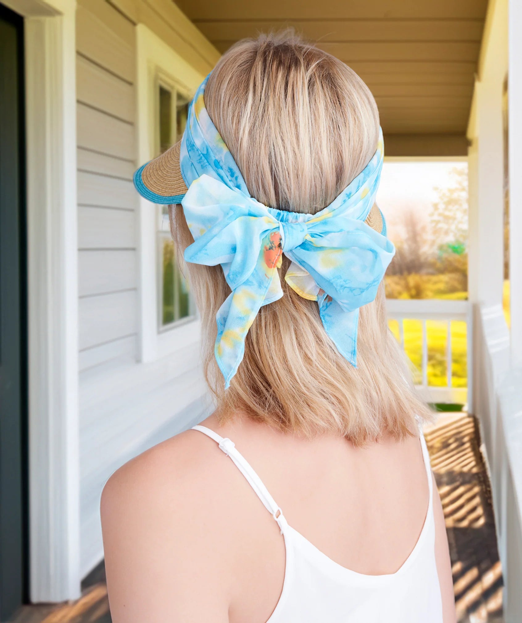 Misha - Chiffon Tie Straw Visor