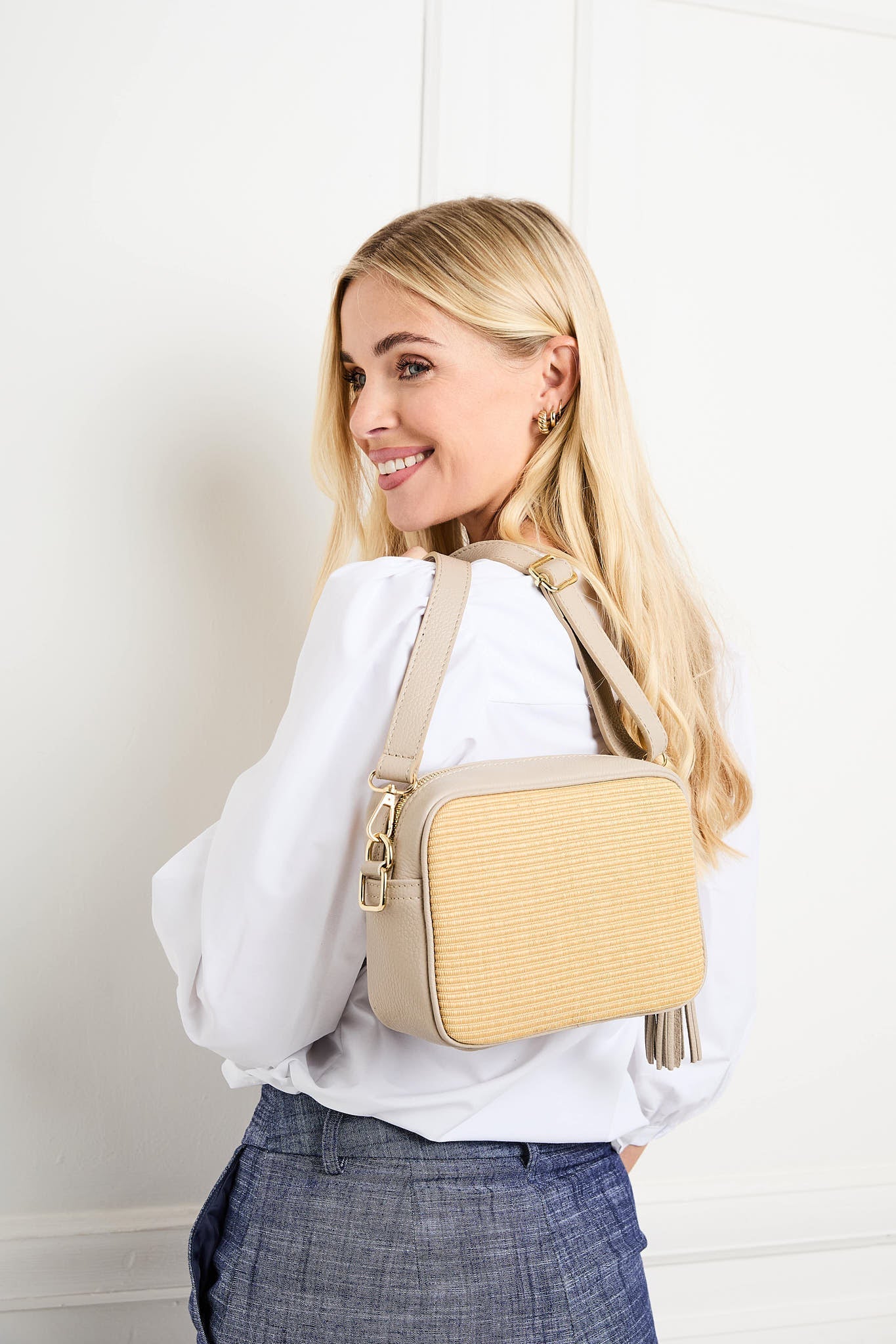 Elie Beaumont Raffia Crossbody - Biscuit