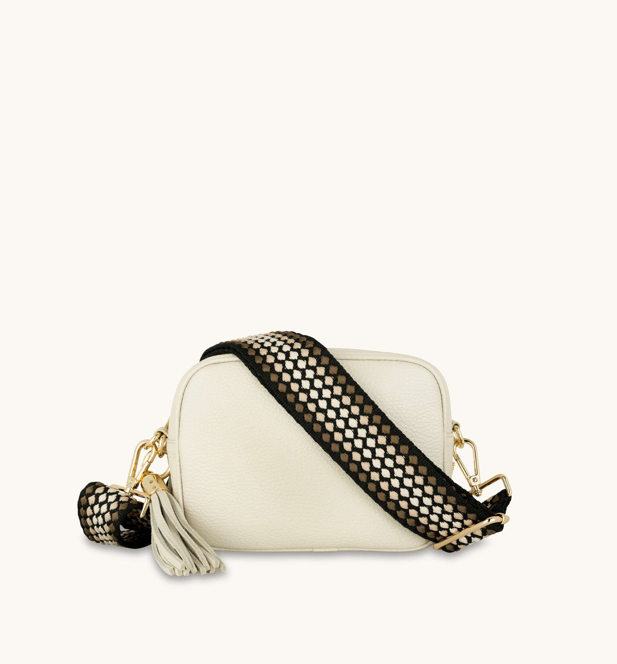 Apatchy London The Tassel Stone Leather Crossbody Bag With Cappuccino Dots Strap