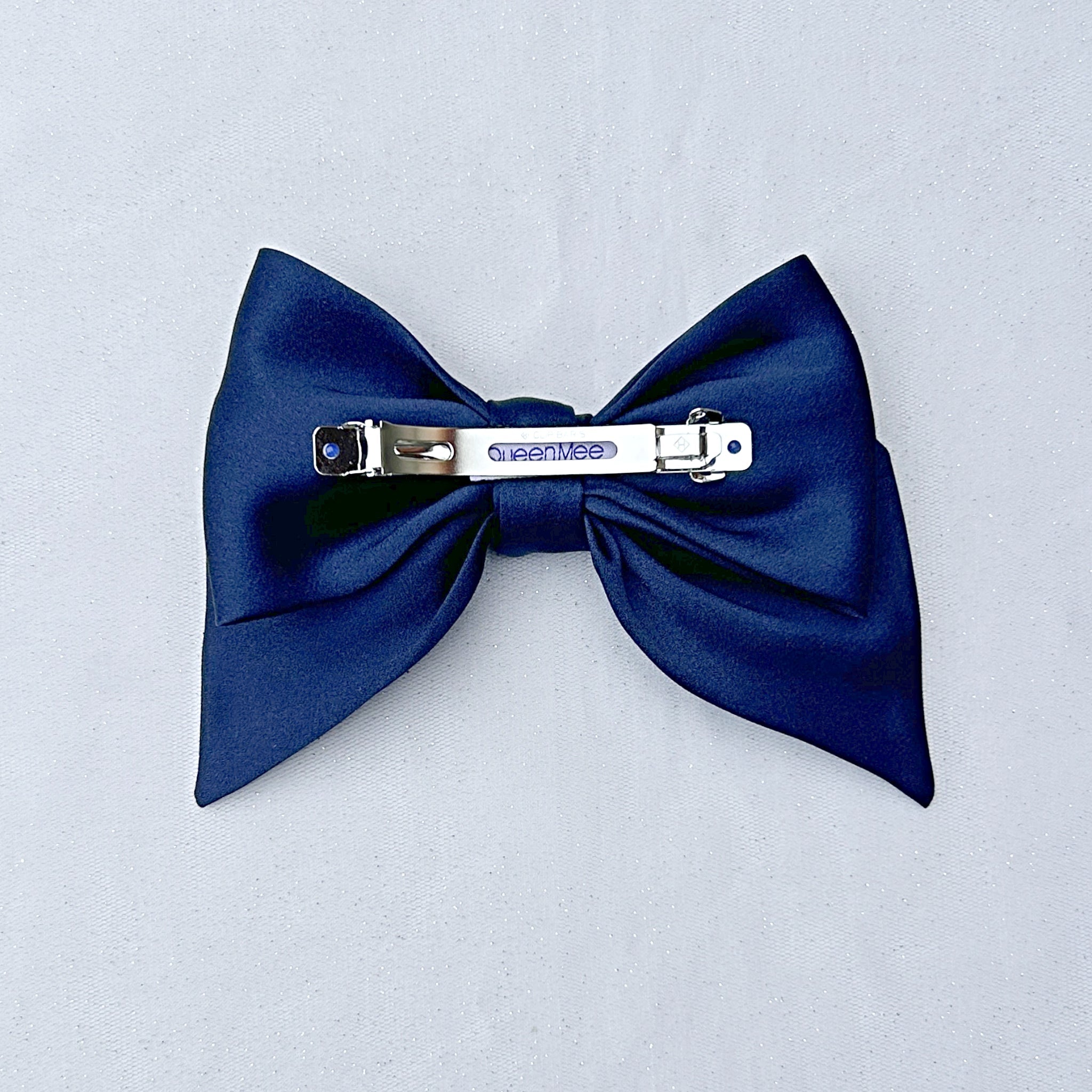 QueenMee Navy Satin Hair Bow Navy Blue Hair Clip