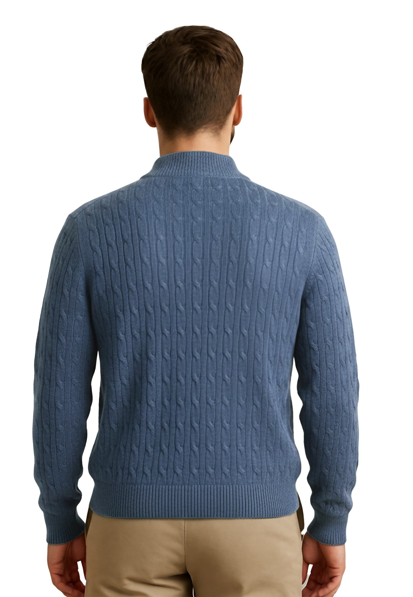 Cashmere Polo Club Beckham Men’s Mock Neck Pullover Allover Cable Knit Baltic - 100% Cashmere - Fragrance London