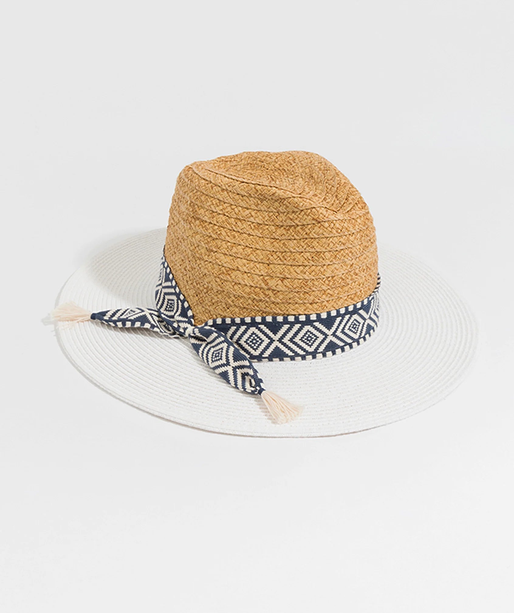 Natural Two-Tone Fedora with UV Protection and Aztec Pattern