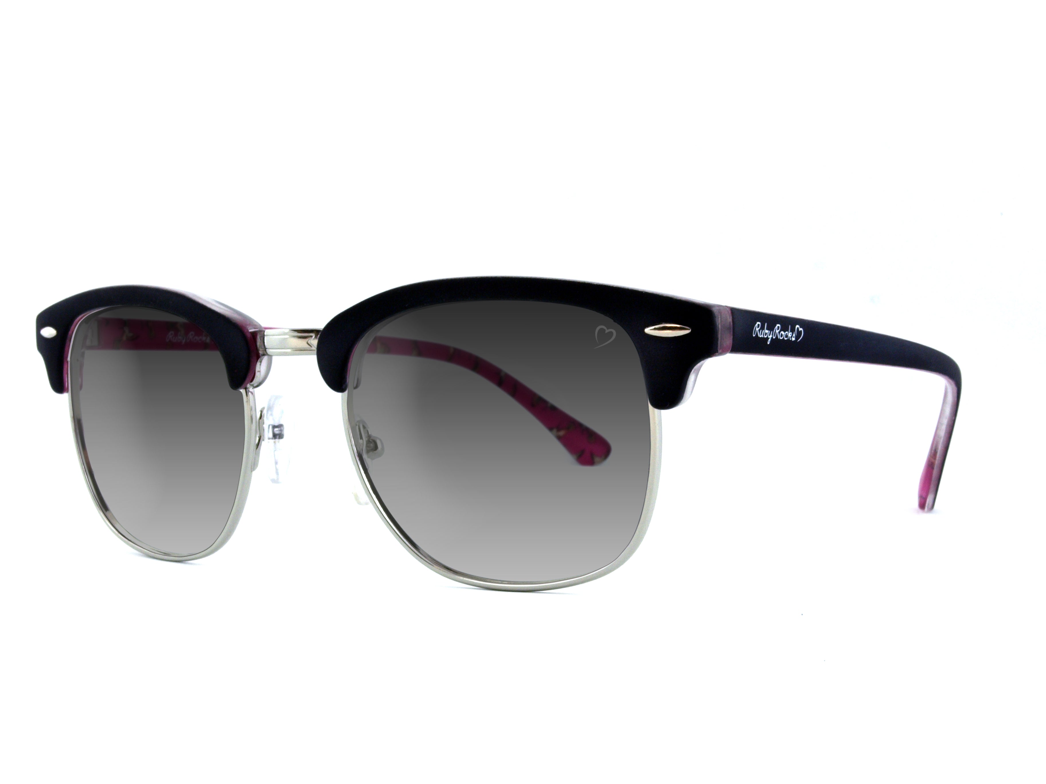 Ruby Rocks Mayfair Wayfarer style Deep Pink and black frame with metal lens surround and grey lens Sunglasses RR07-2