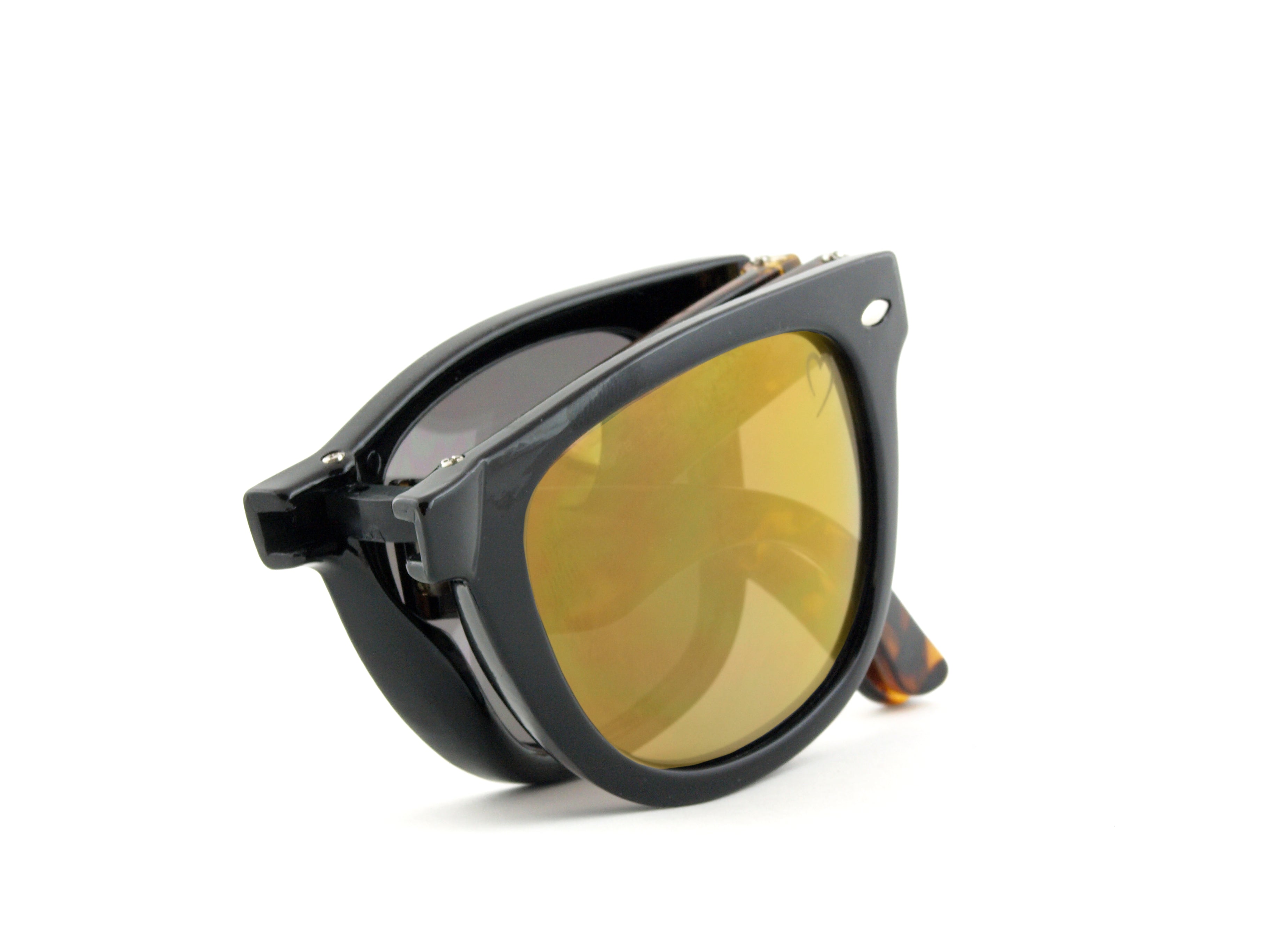 Ruby Rocks Agent Wayfarer style Folding Black and Tortoiseshell Frame and gold Lens Sunglasses RR14-2
