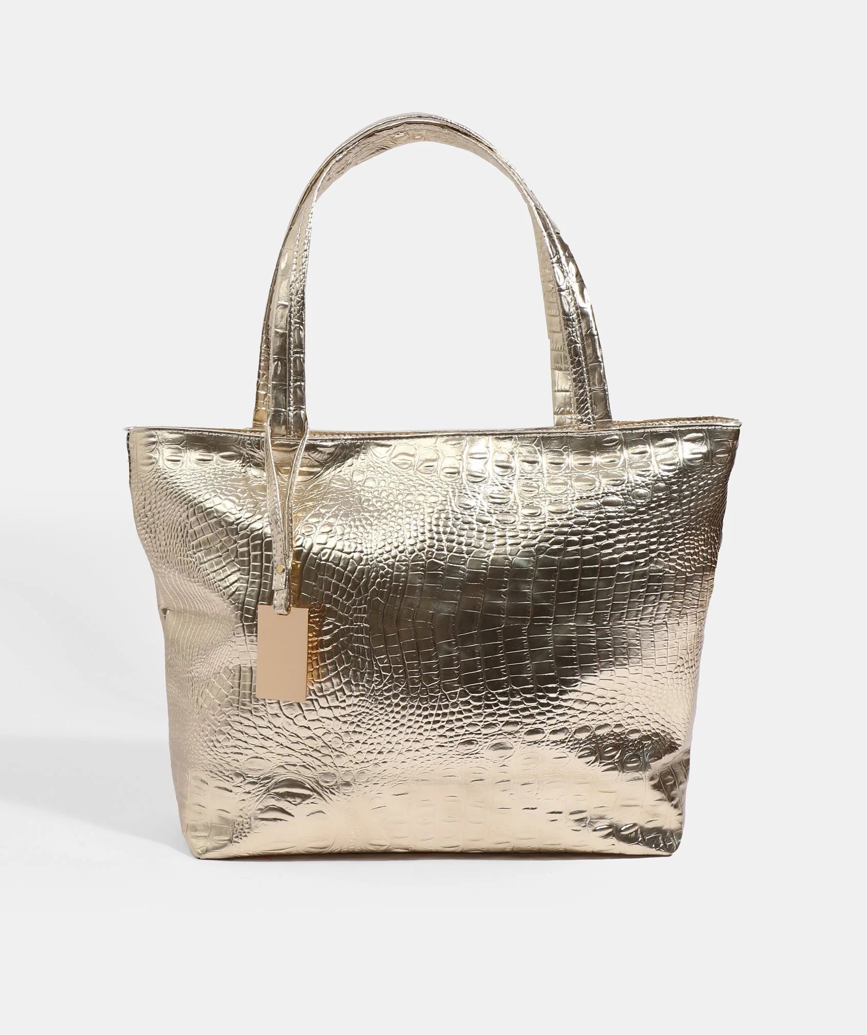 Silver Metallic Tote Bag with Zipped Closure