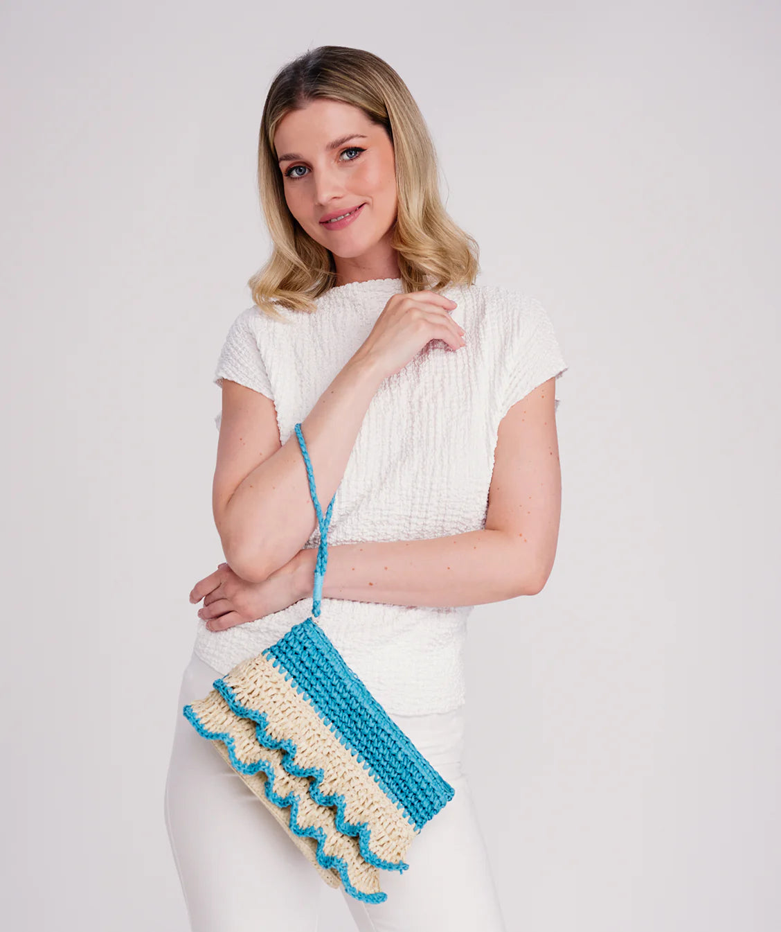 Sand and Hot Pink Woven Straw Clutch Bag