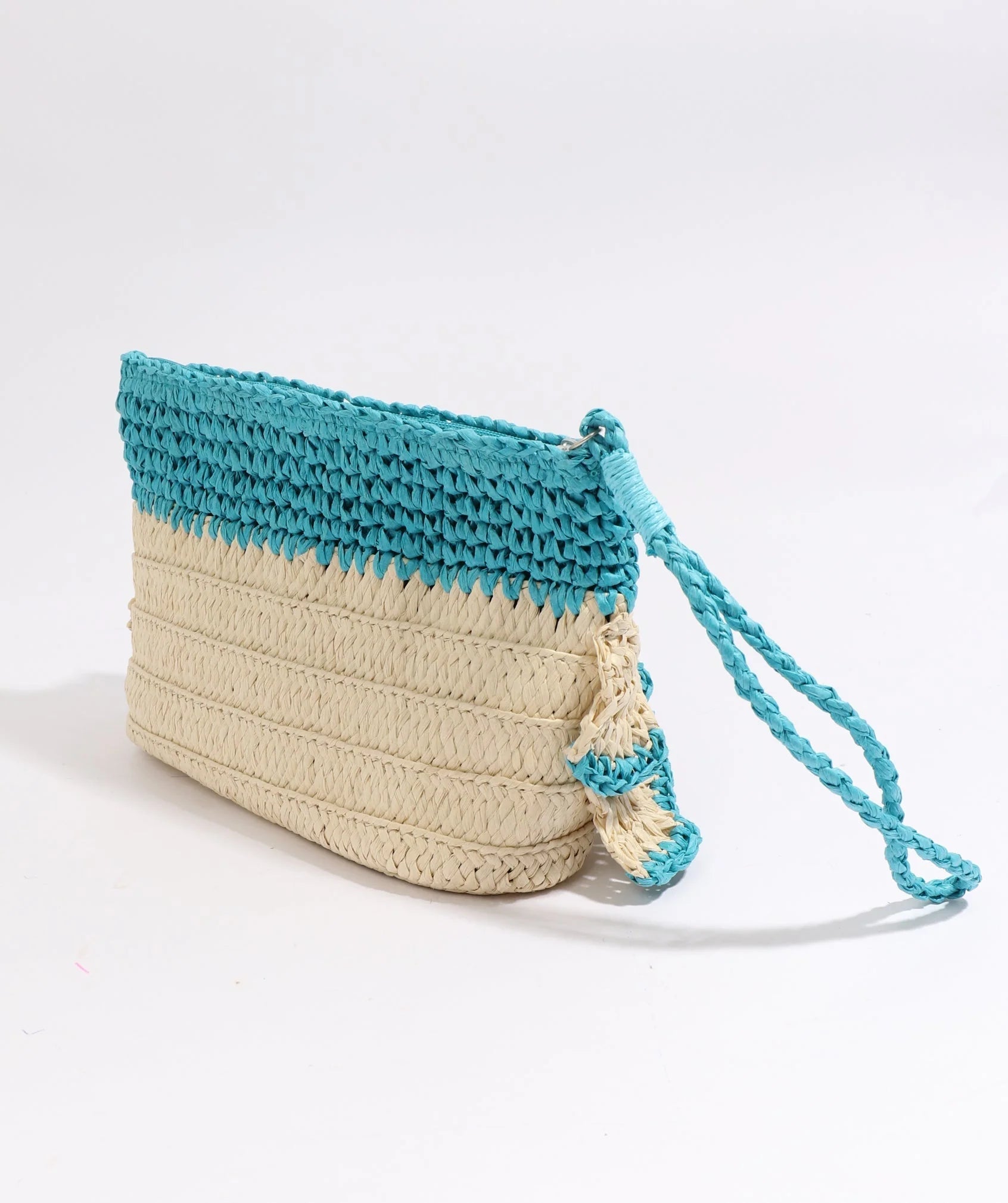 Sand/Black Ruffle Detail Clutch with Crossbody Strap