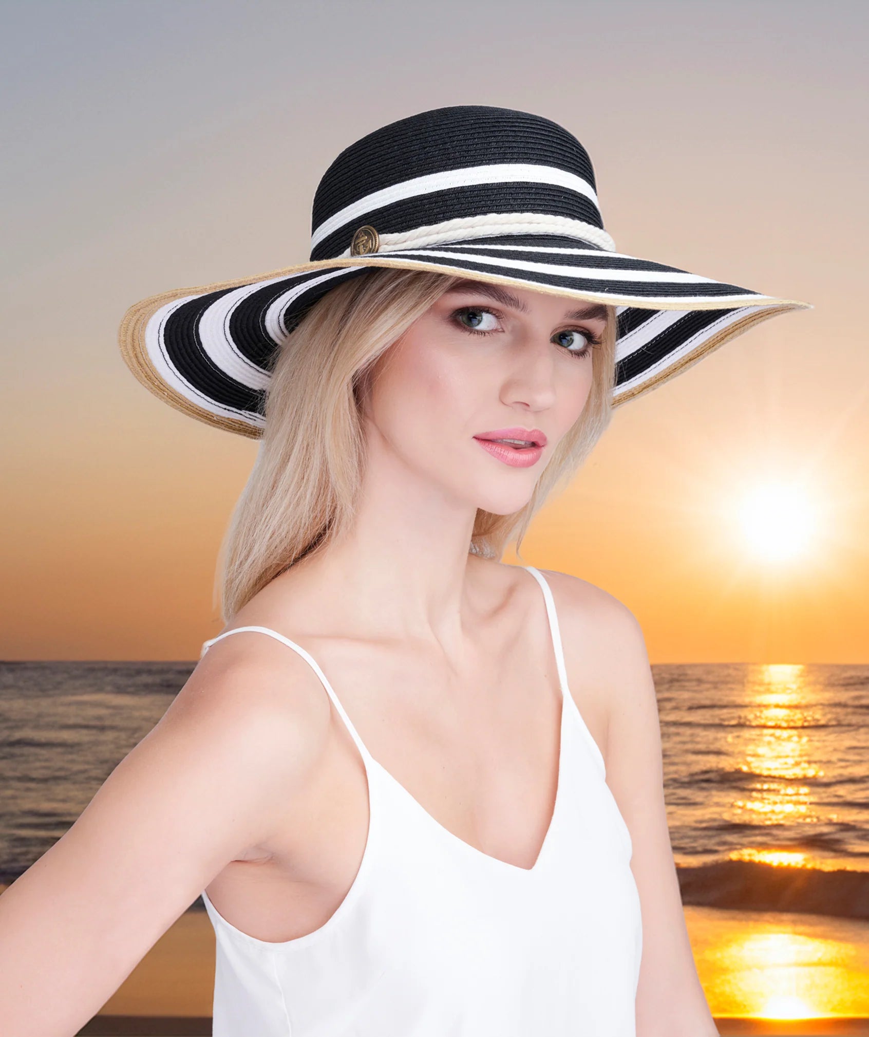 Samara - Striped Wide Brim Straw Hat