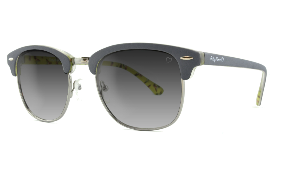 Ruby Rocks Mayfair Wayfarer style Grey and green frame with metal lens surround and grey lens Sunglasses RR07-1