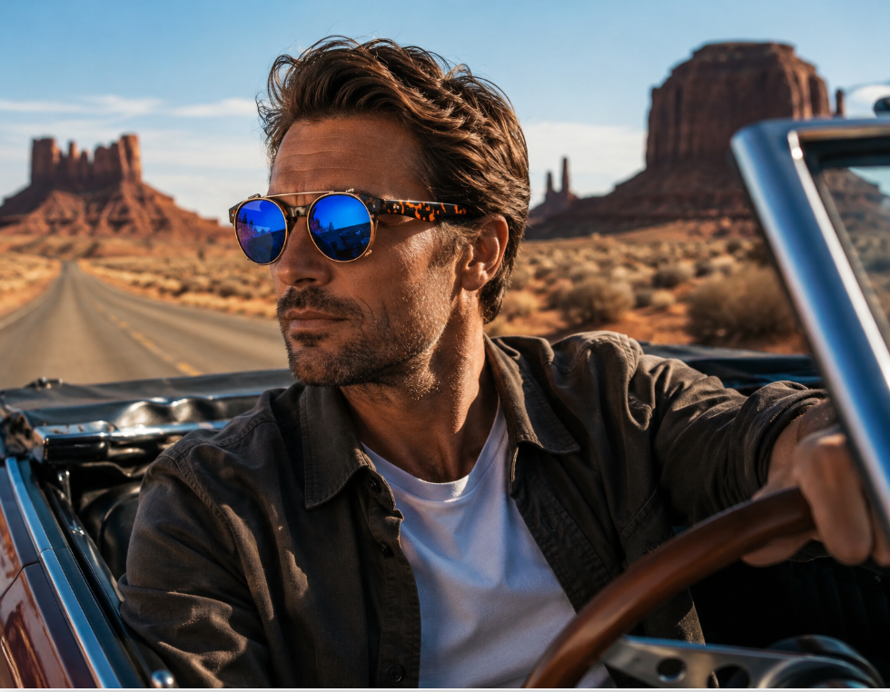 East Village 'Brawler' Round Sunglasses Tortoiseshell And Metal With Blue Lens EV19-2