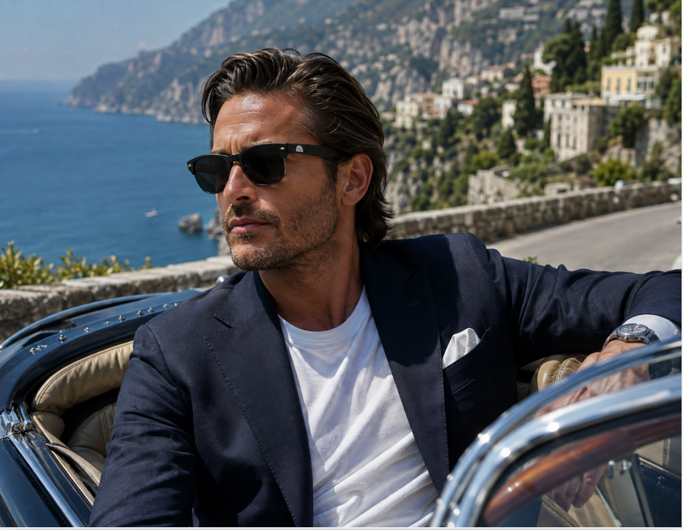 East Village Classic 'Tyson' Retro Sunglasses in Matt Black Rubber With Inner Skyline EV10-2