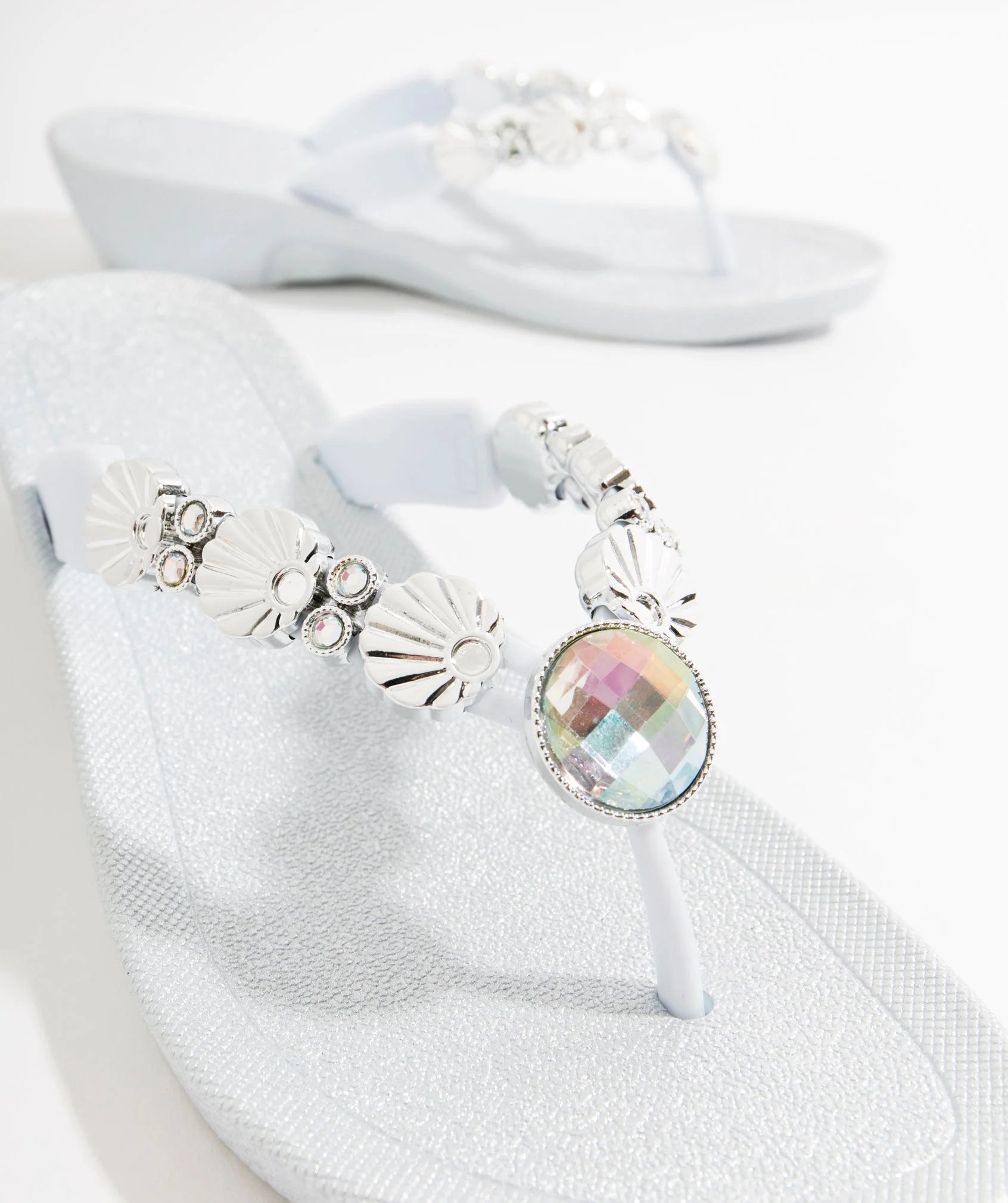Silver Wedged Embellished Sandals with Non-Slip Sole