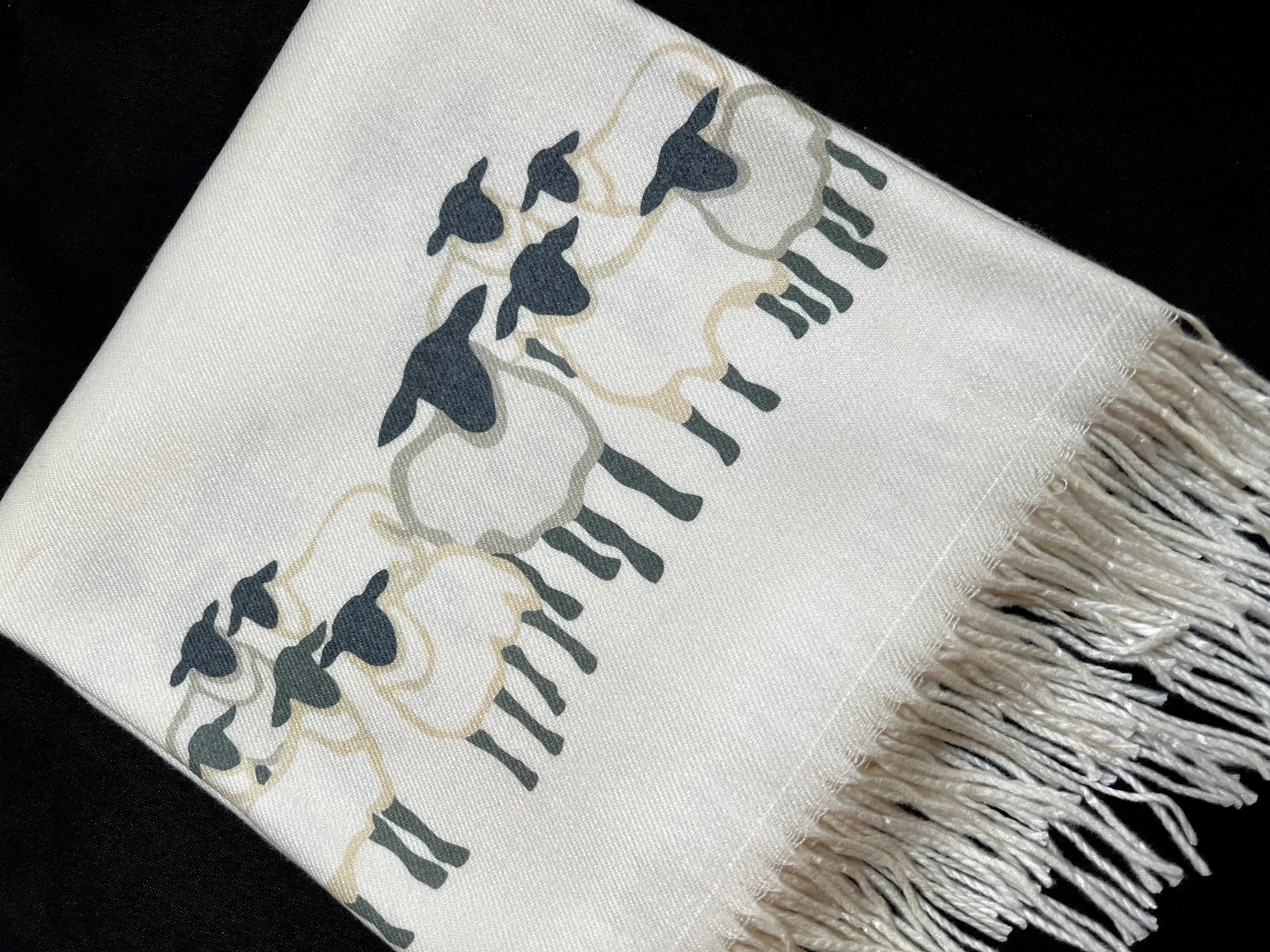 Cashmere Feel Luxury Scarf Handprinted with Sheep