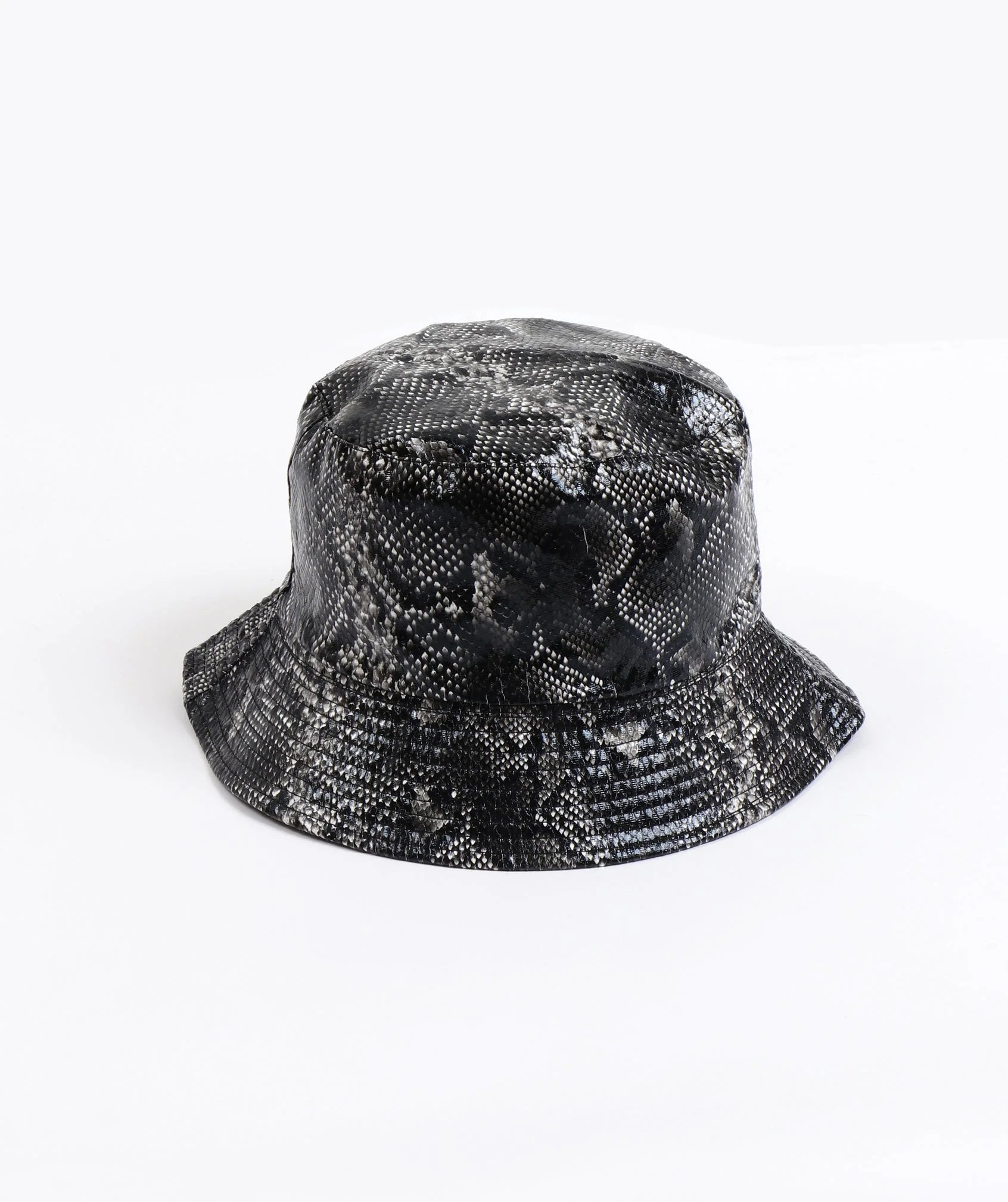 Snakeskin Patent PU Bucket Hat - Grey - Accessories