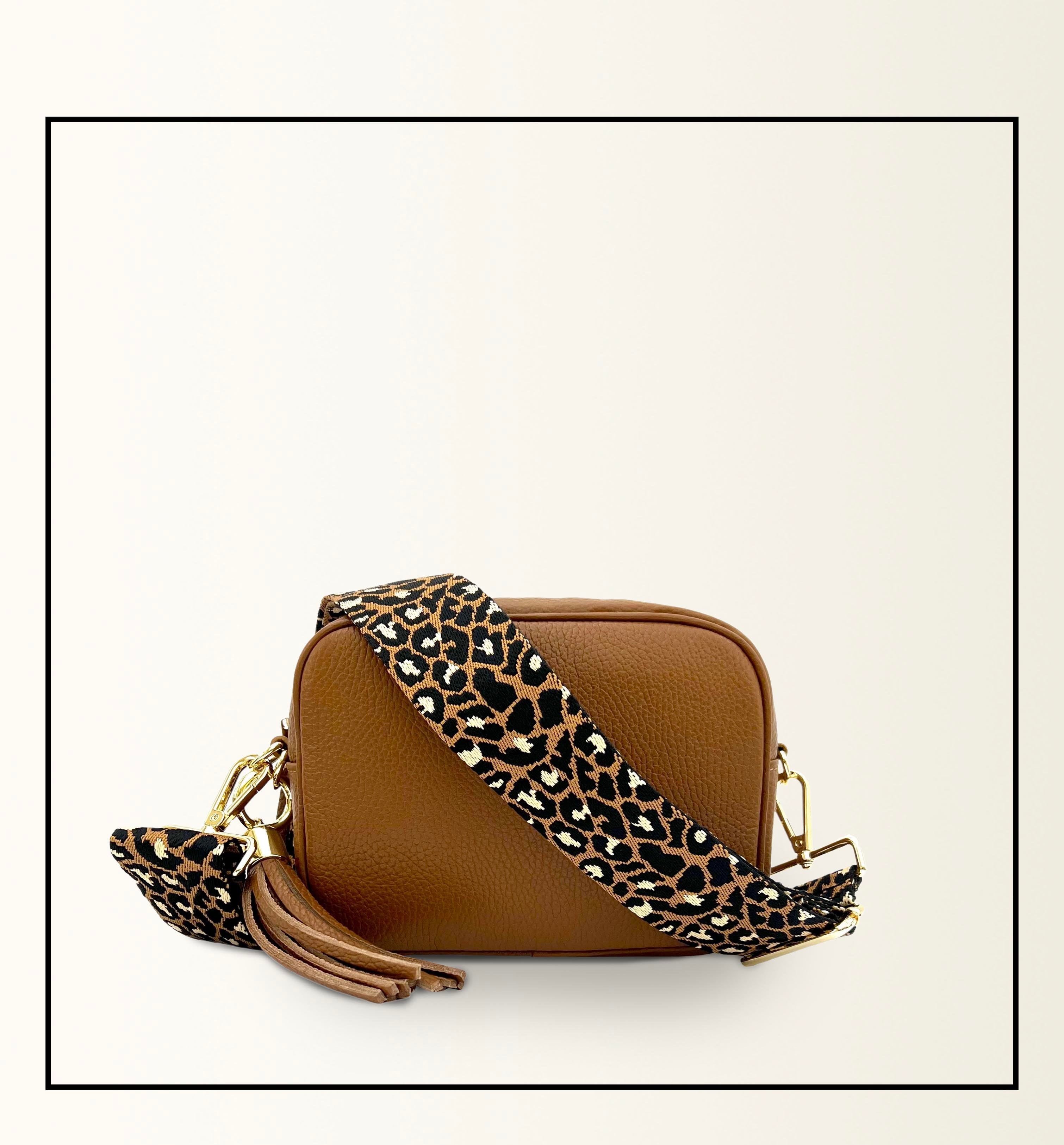 Apatchy London The Tassel Tan Leather Crossbody Bag With Tan Cheetah Strap