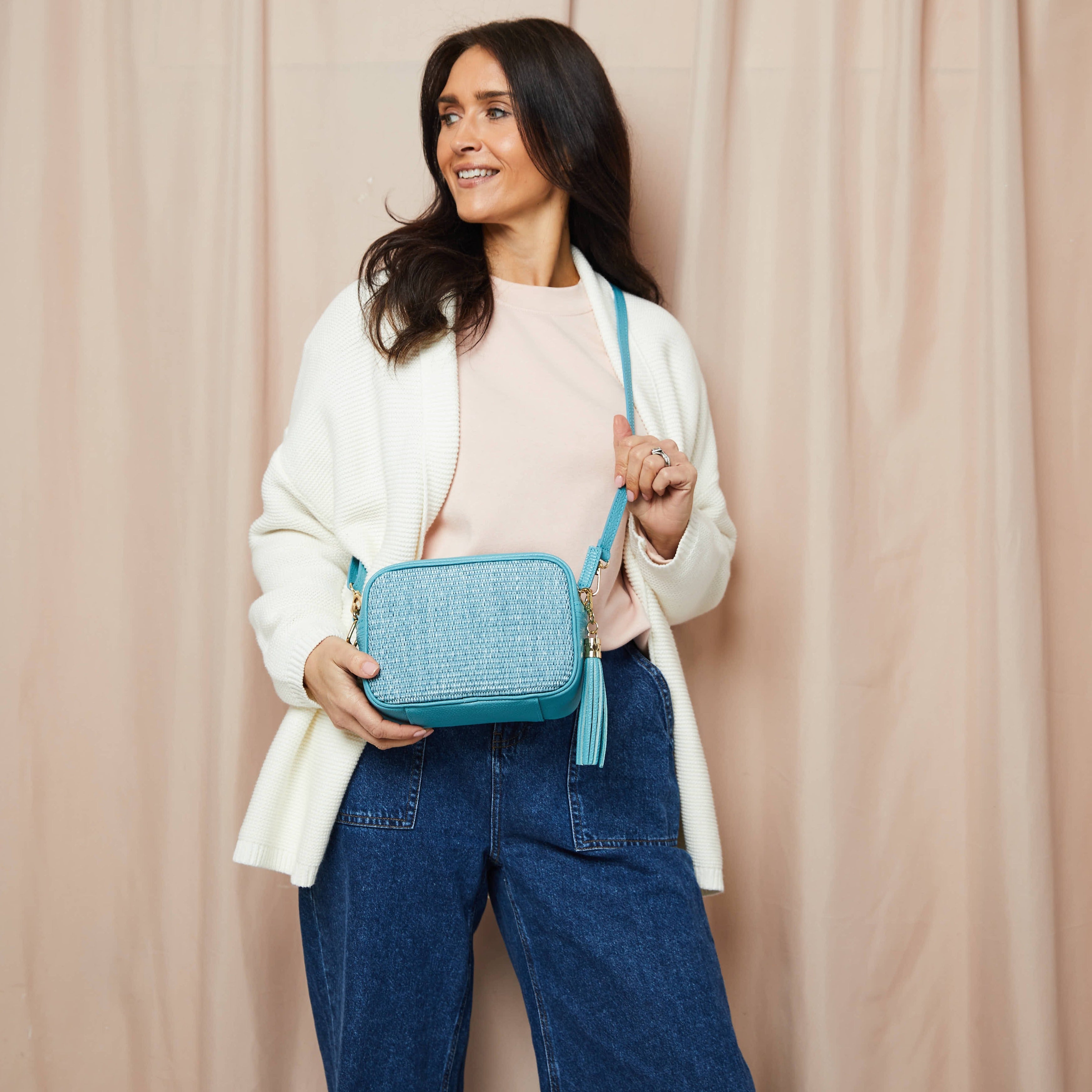 Elie Beaumont Raffia Crossbody Aqua