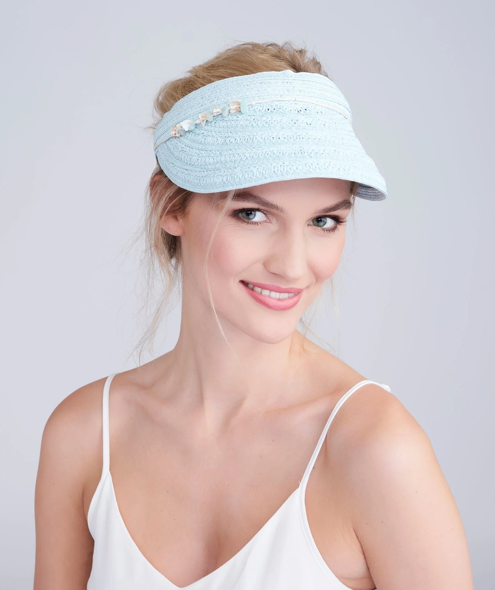 Vera - Shell Beaded Straw Sun Visor