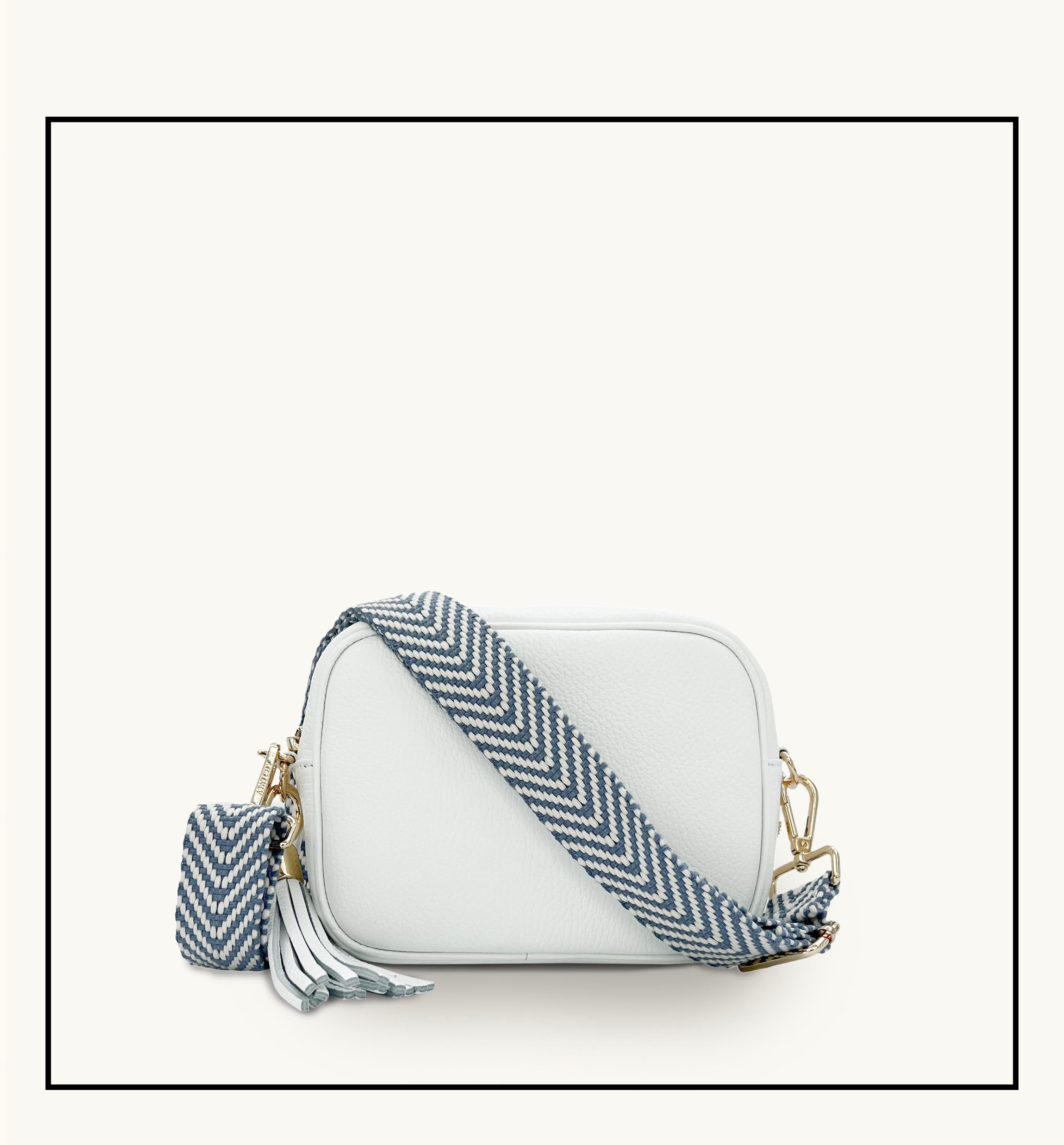 Apatchy London The Tassel  Leather Crossbody Bag With Denim Blue Chevron Strap