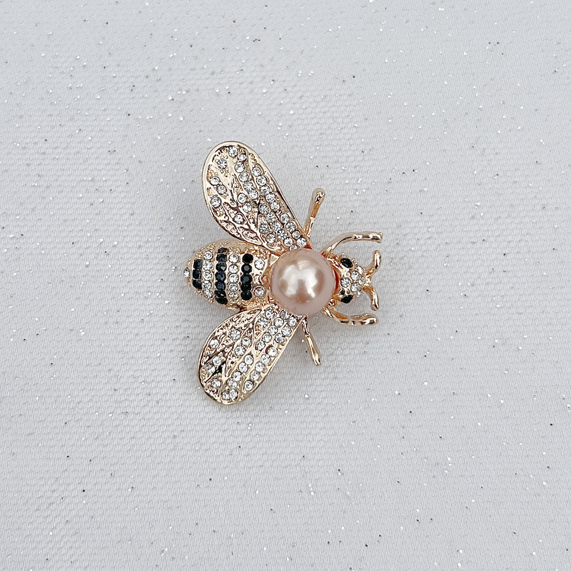 QueenMee Bee Brooch Gold Pearl Pin Crystal