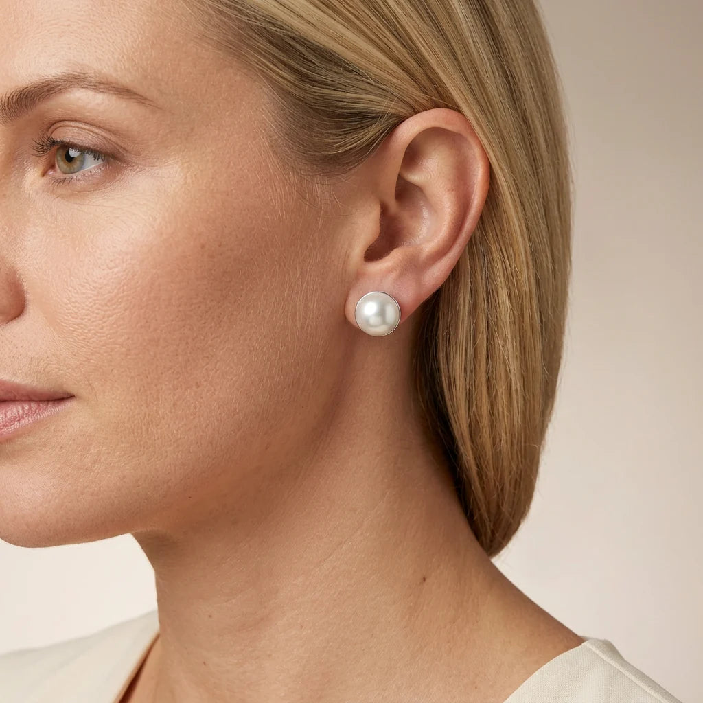 Cachet London Bibi 14mm Pearl Silver Earrings