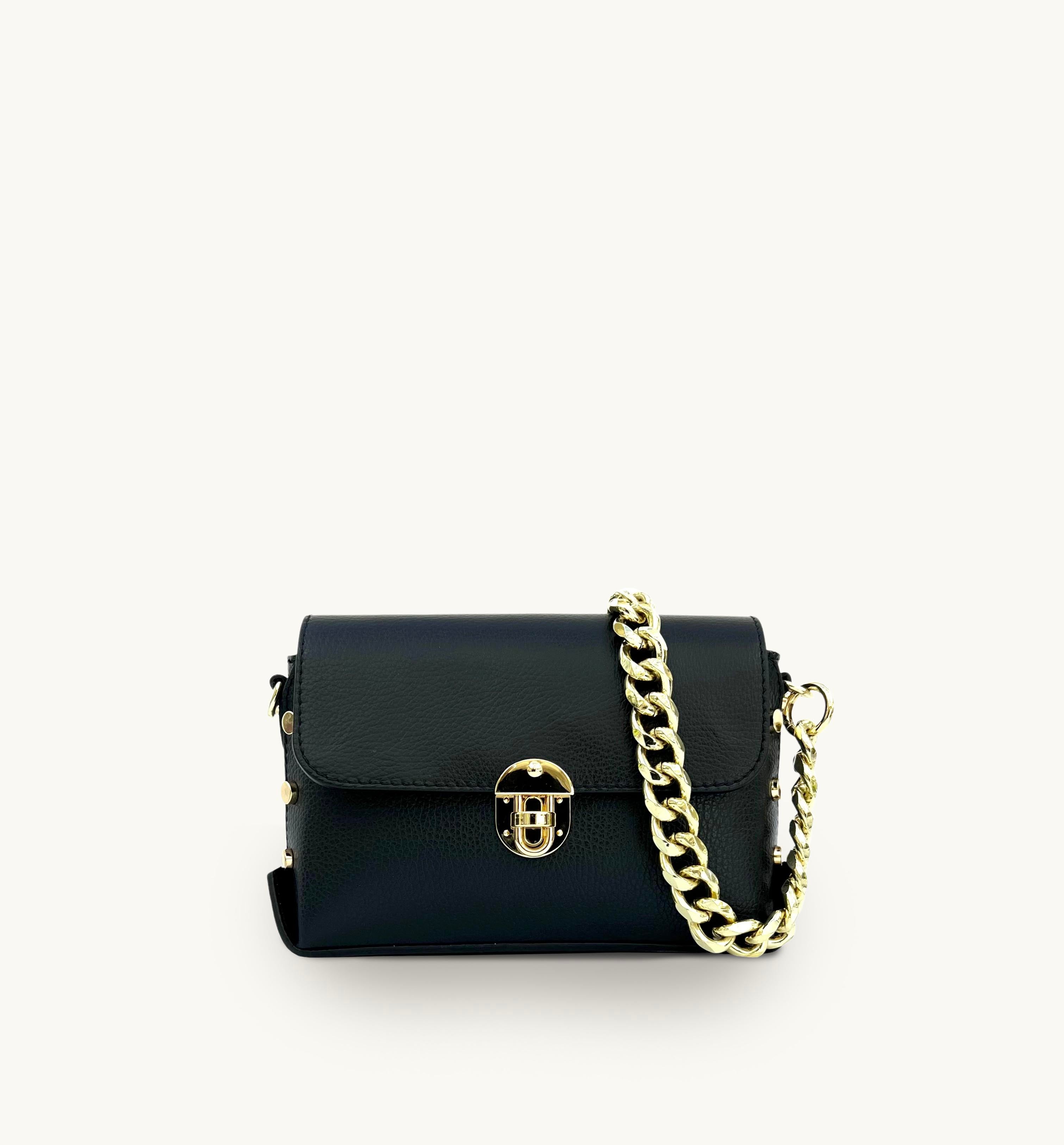 Apatchy London The Bloxsome  Leather Crossbody Bag With Gold Chain Strap