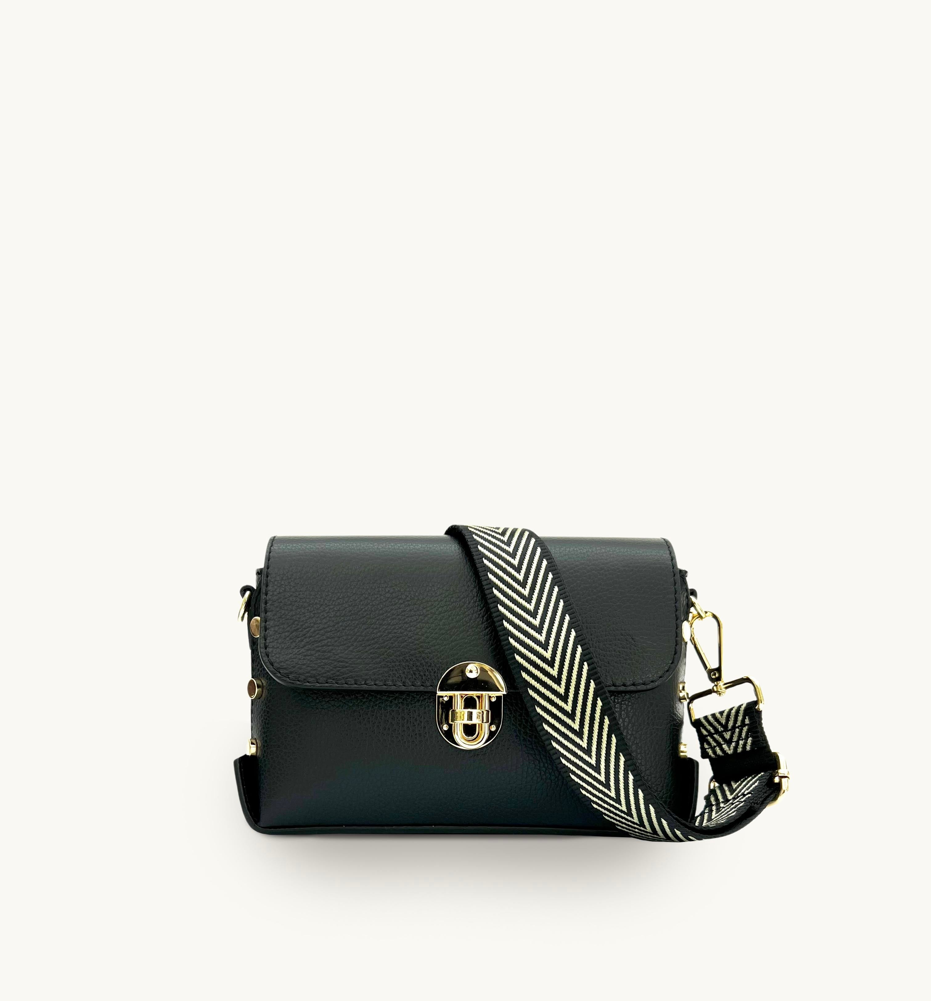 Apatchy London The Bloxsome  Leather Crossbody Bag With  & Gold Chevron Strap