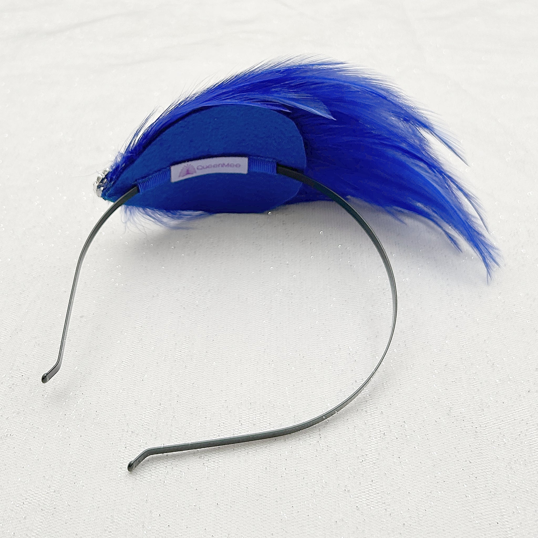 QueenMee Blue Fascinator Headband Cobalt Blue with Feathers