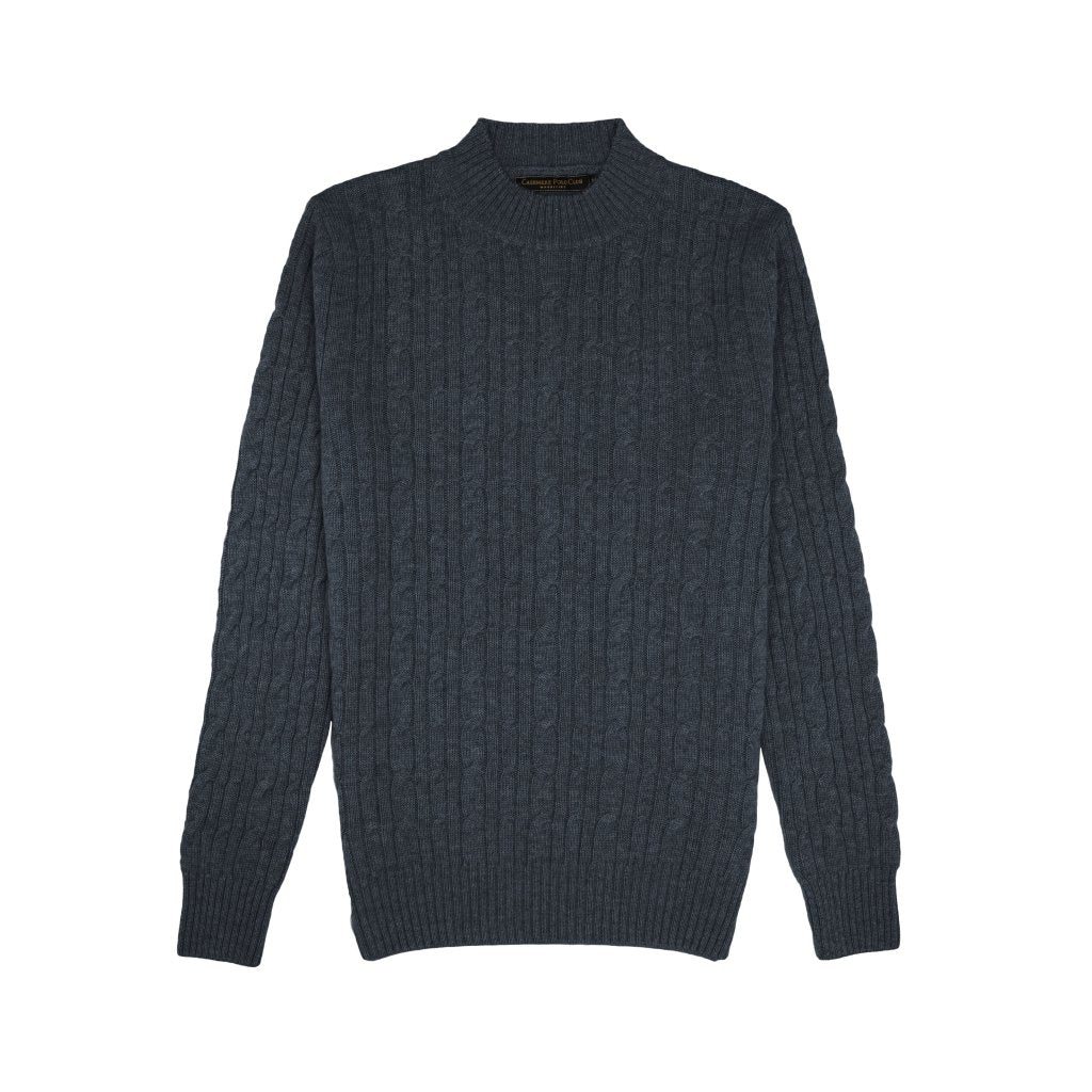 Cashmere Polo Club Beckham Men’s Mock Neck Pullover Allover Cable Knit - 100% Cashmere - Fragrance London